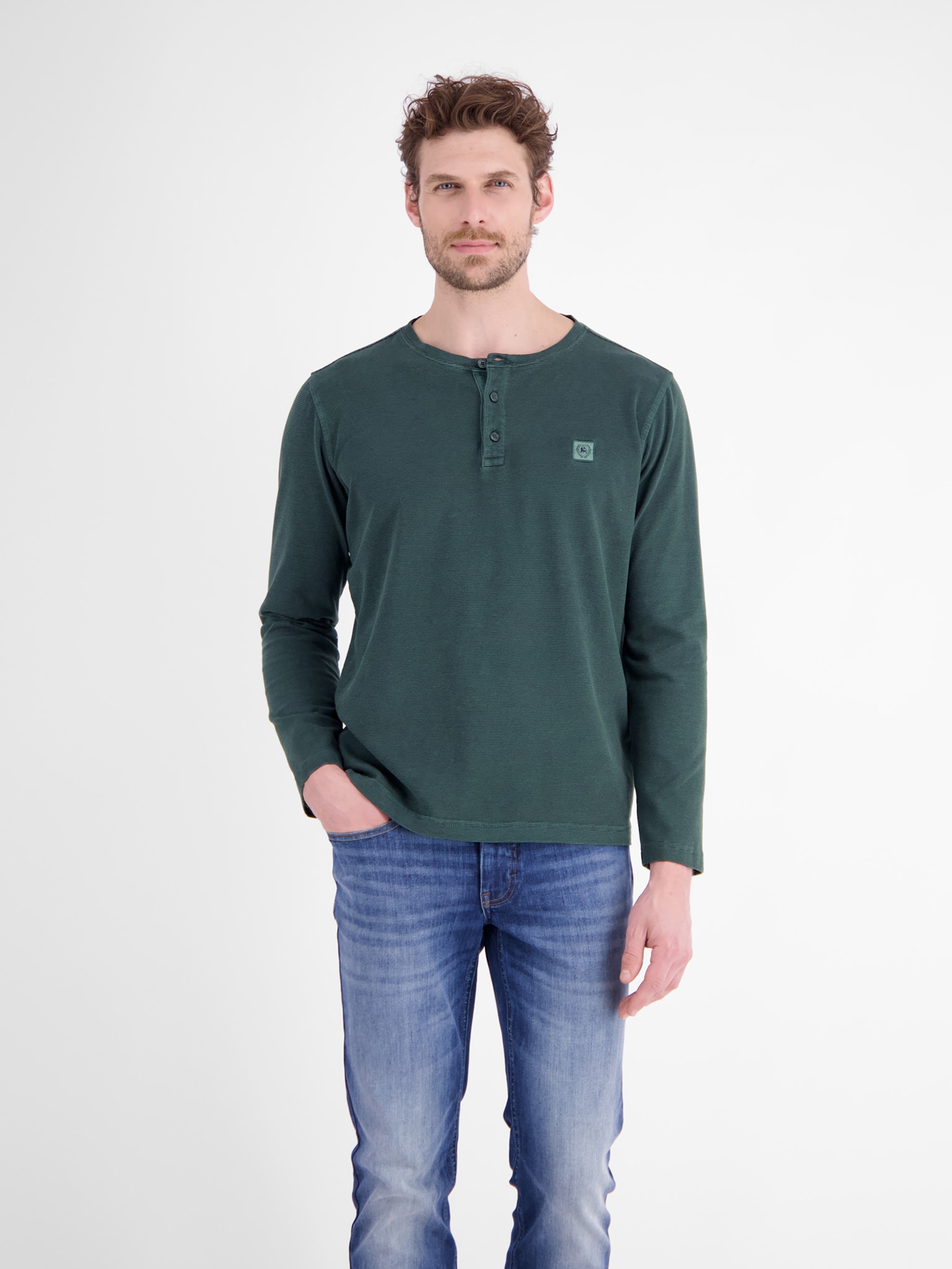 LERROS T-shirt à manches longues Avec une courte patte de boutonnage - Serafino - et fines rayures