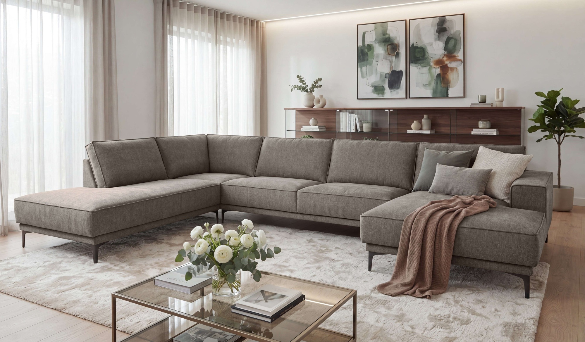 Image of GOODproduct Wohnlandschaft "XXL Sofa Oland mit modernem Chenille-Bezug" U-Form, 345 cm, Wellenunterfederung, Skandi-Design, Metallfüsse