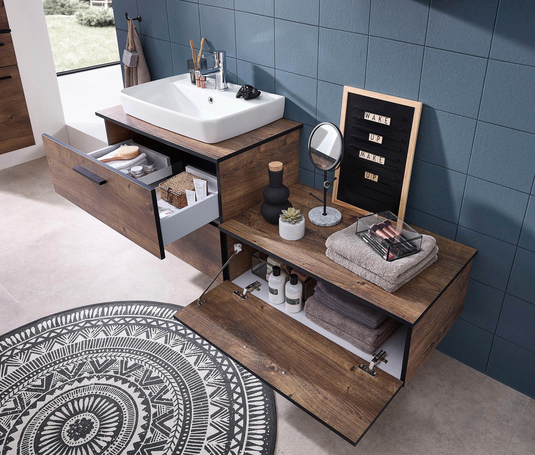 Saphir Armoire basse »Quickset 374 Badschrank mit 1 Klappe, inkl. Abdeckplatte« meuble sous lavabo, imitation chêne Ribbeck horizontal, 71 cm de large