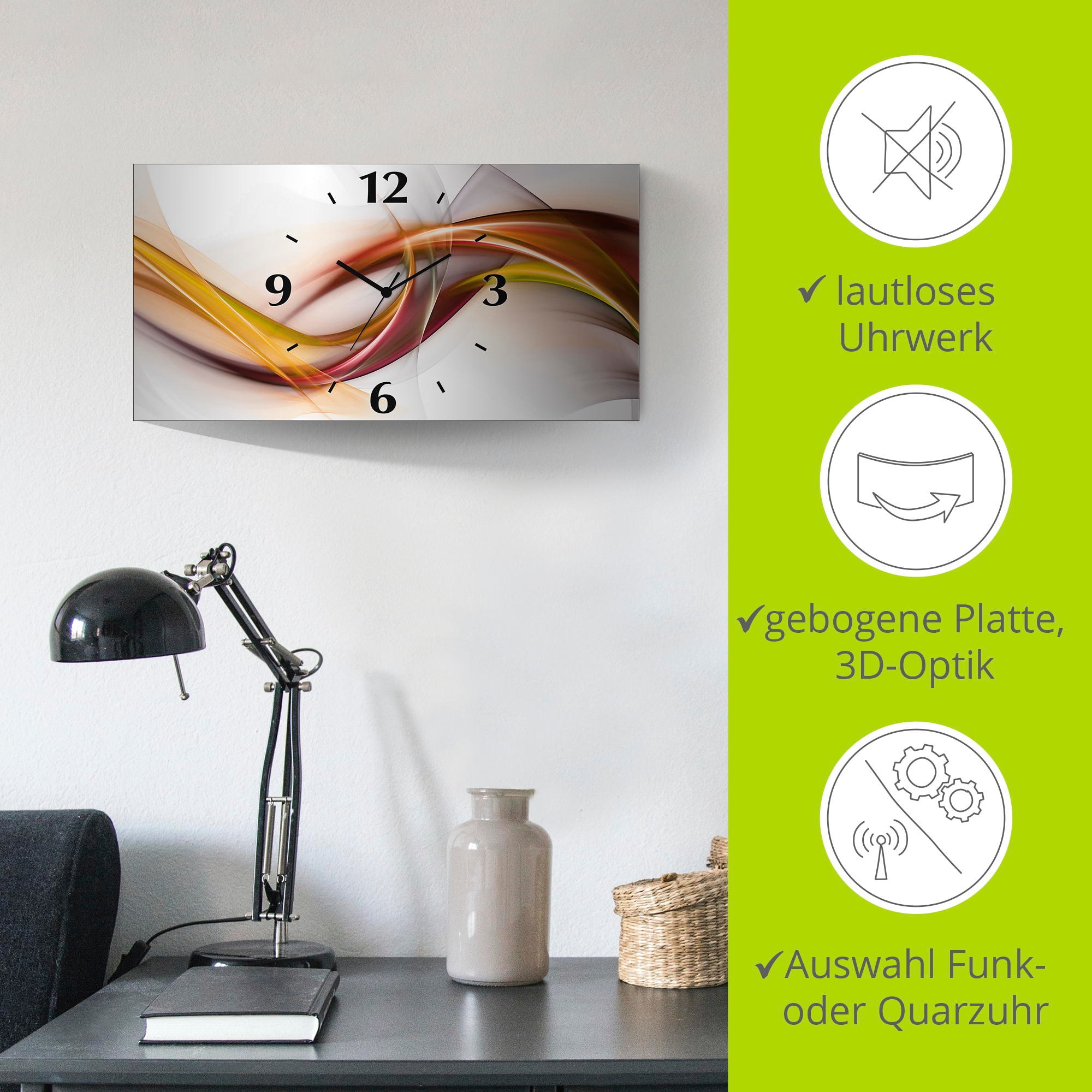 Artland Wanduhr »Abstrakes Design Orange«, 3D Optik gebogen, mit Quarz- oder Funkuhrwerk, versch. Grössen