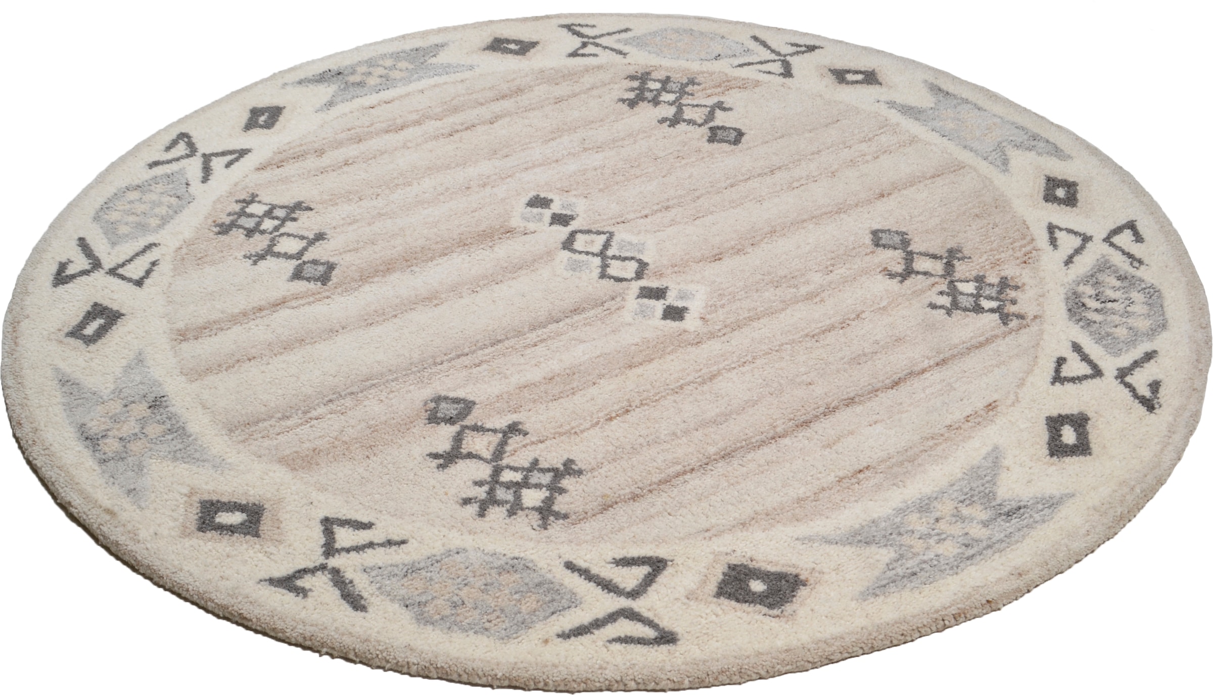 THEKO Wollteppich »Royal Berber« rund 18 mm Höhe Berber Optik, gemustert, reine Wolle, mit Bordüre Wohnzimmer