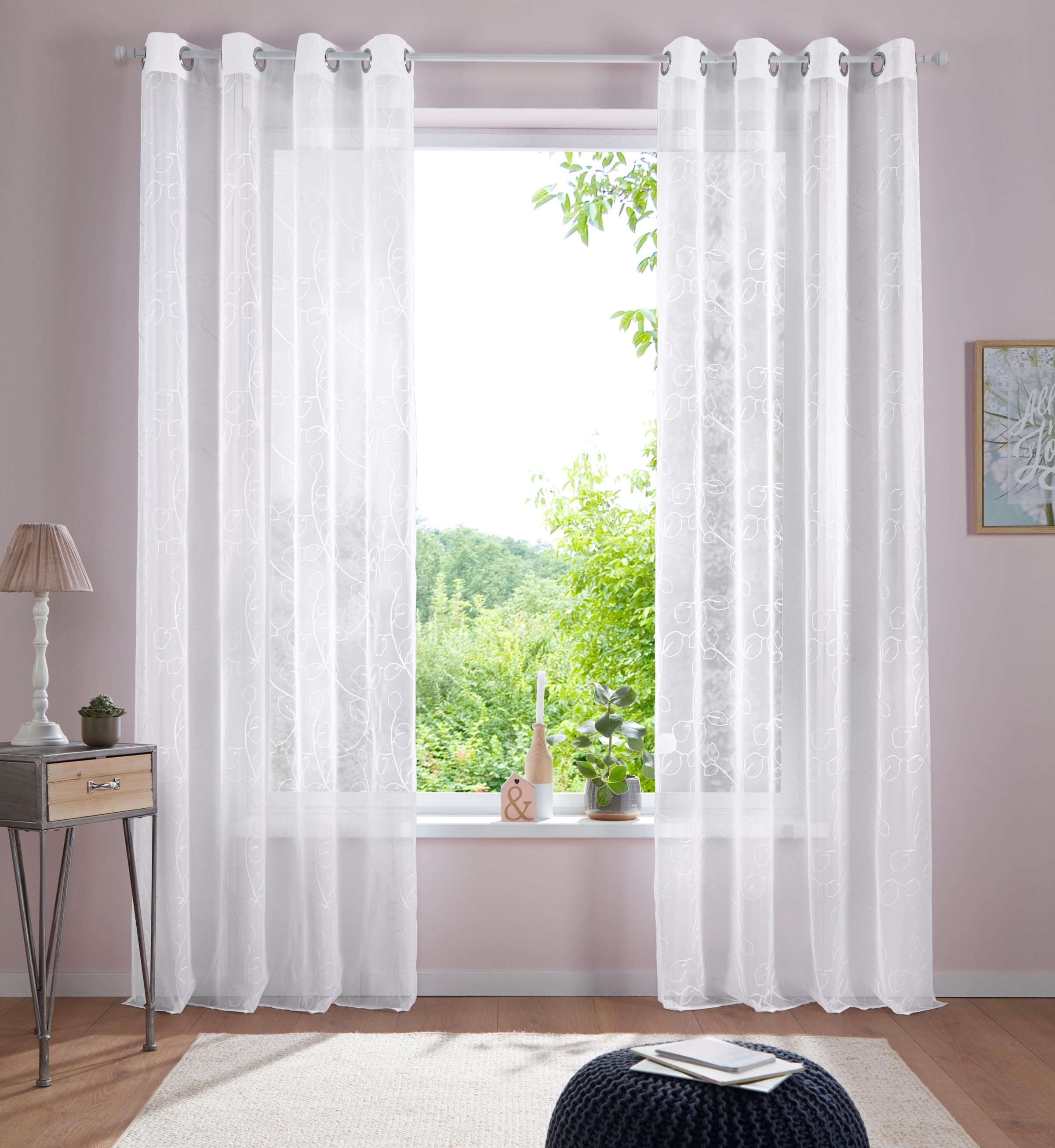 Image of GOODproduct Gardine "Adele" Ösen 1 Stk. tlg. transparent, mit floraler Stickerei, Voile