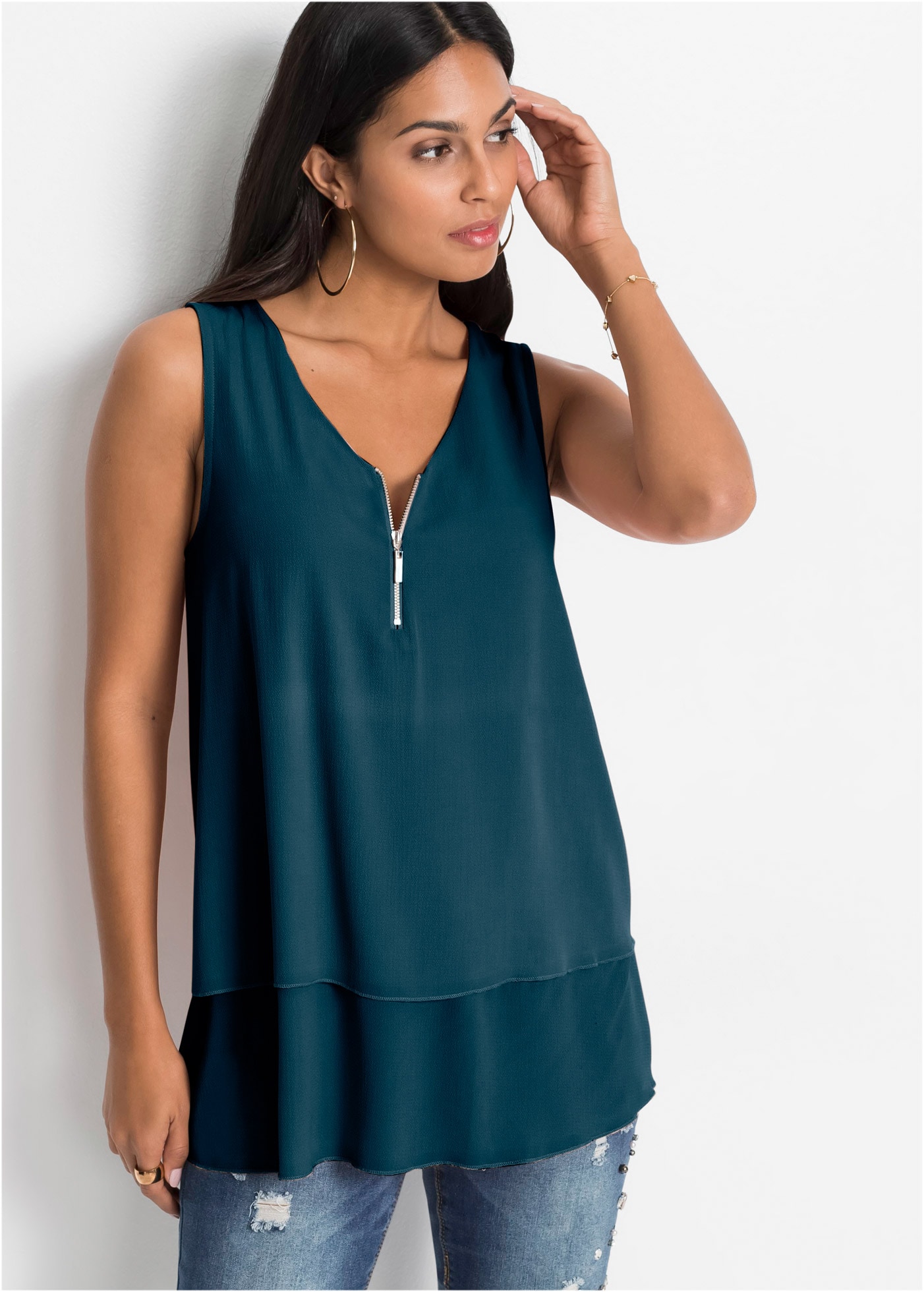 Image of bonprix Blusentop A-Linie, ohne Ärmel, aus Viskose und Elasthan, femininer Lagen-Look