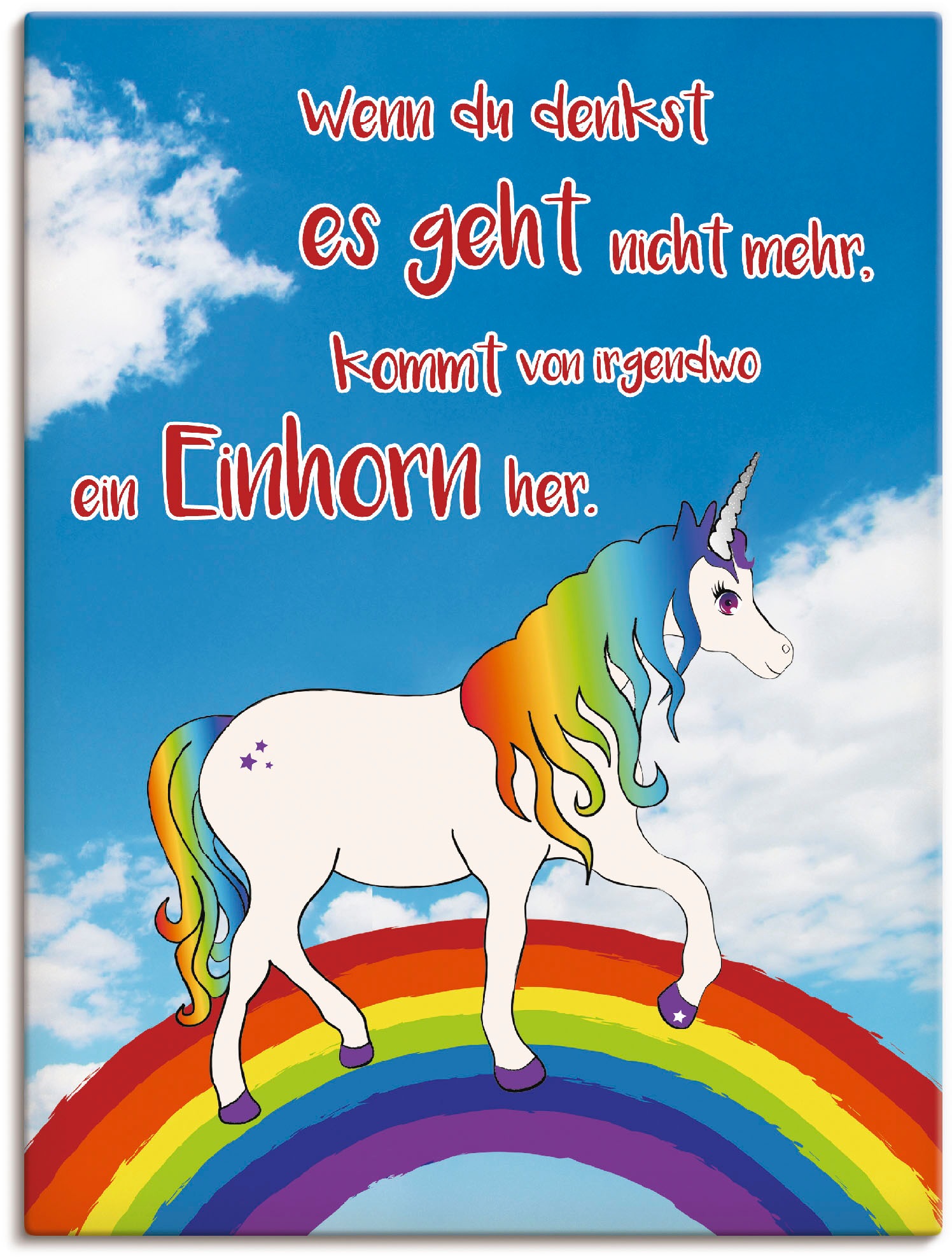 Image of Artland Wandbild »Einhorn mit Regenbogen«, Animal Fantasy, (1 St.), in vielen Grössen & Produktarten -Leinwandbild, Poster, Wandaufkleber / Wandtattoo auch für Badezimmer geeignet bei Ackermann Versand Schweiz