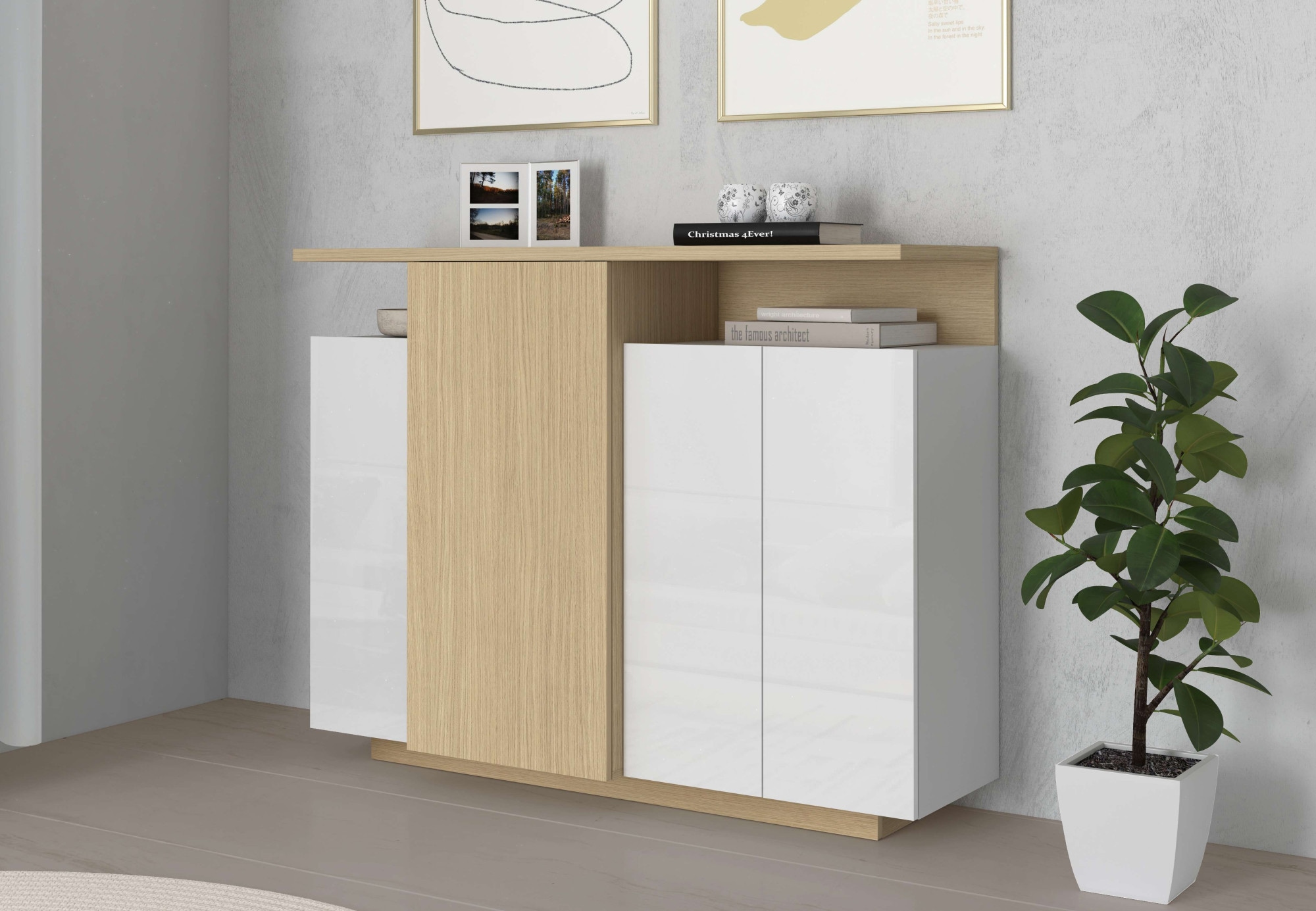 GOODproduct »Highboard ETHOS, Kommode, Schrank, Kredenz« 1 cuis tlg. Avec 4 portes pivotantes, 9 compartiments intérieurs et 2 compartiments extérieurs, L.130 cm