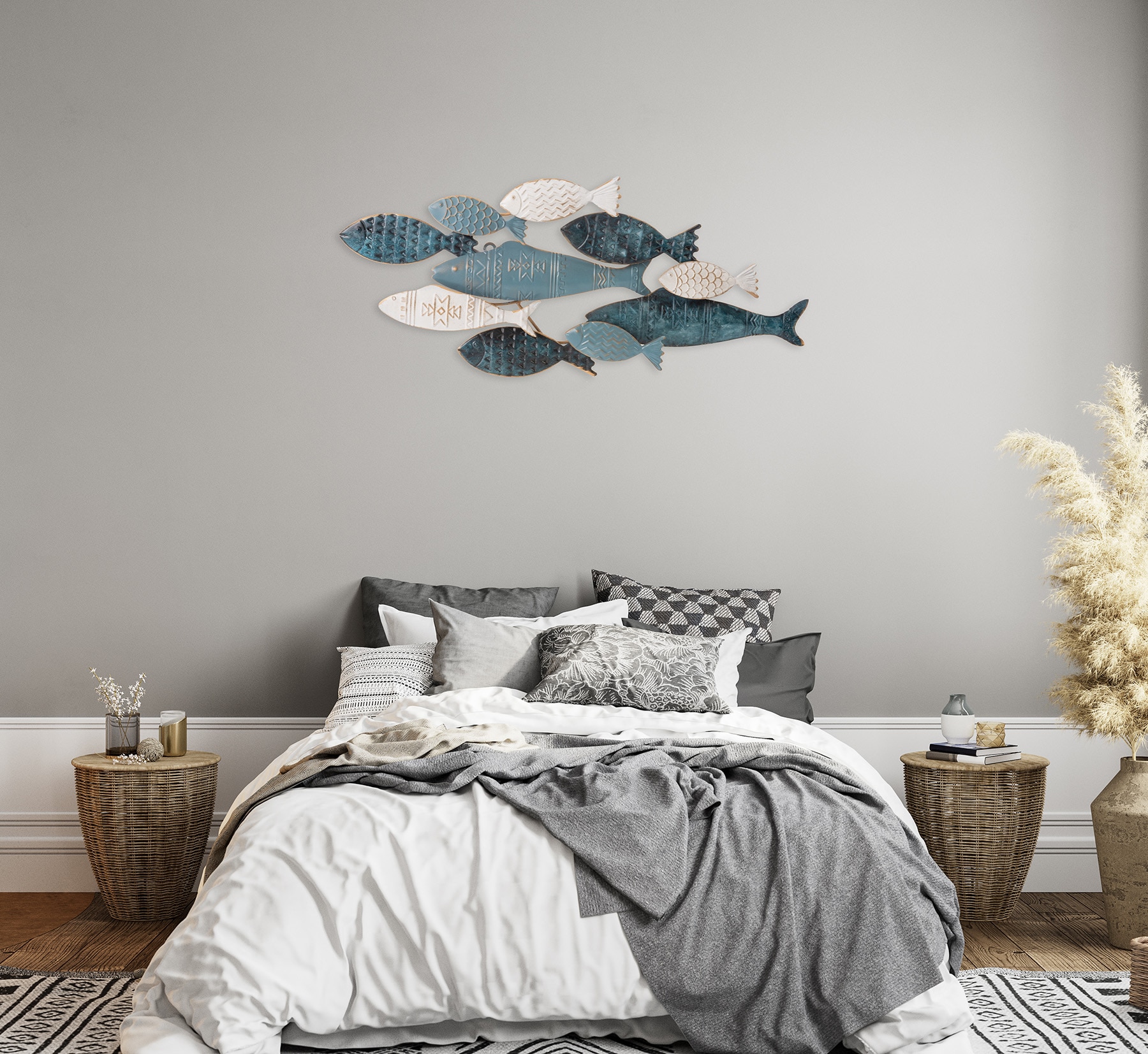 Bönninghoff Metallbild »ABSTRAKT – FISCHE BLAU 70x30 cm – Deko modern« Fisch | Fisch & Meeresfrüchte | Wassertiere Wanddekoration