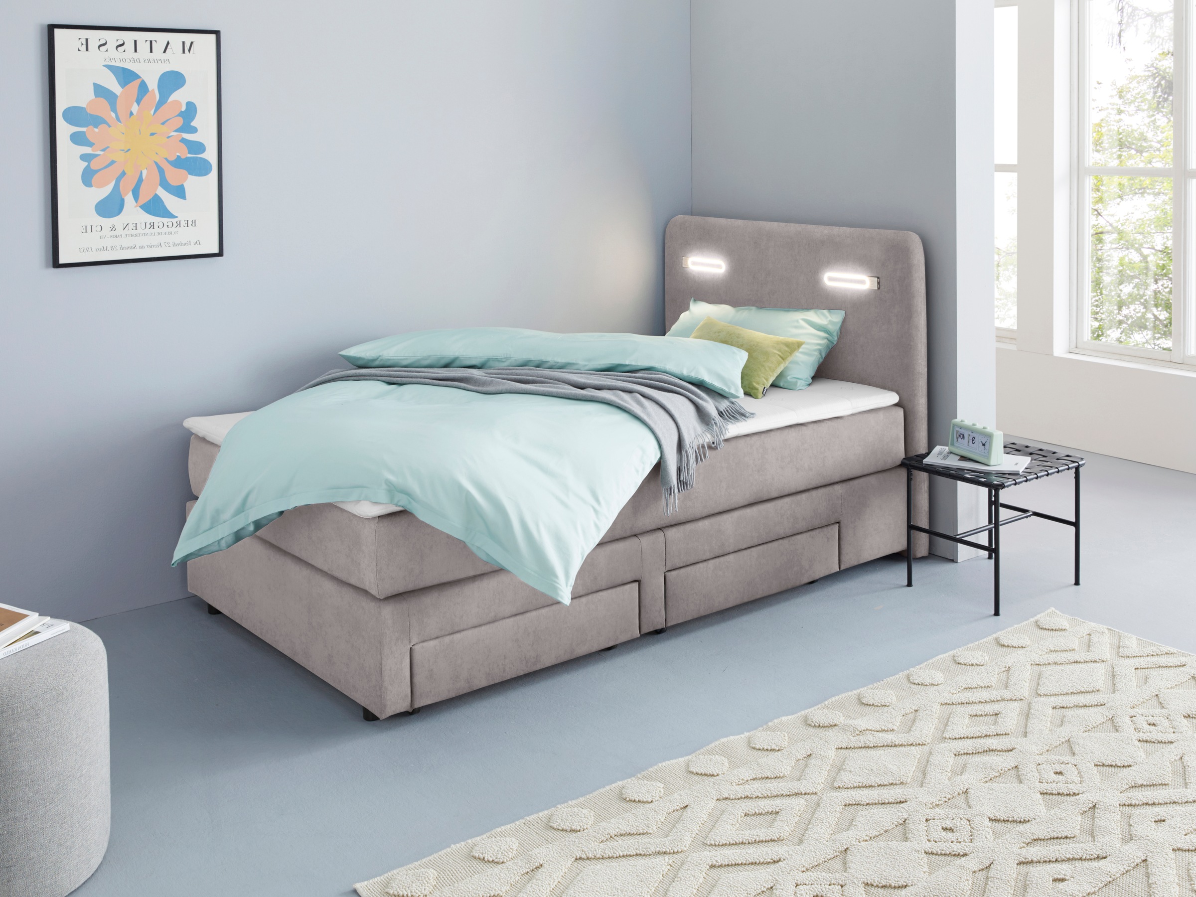 Home affaire Boxbett »Luan« Schubkästen, LED-Beleuchtung und Topper, in Breite 120 cm und 180 cm