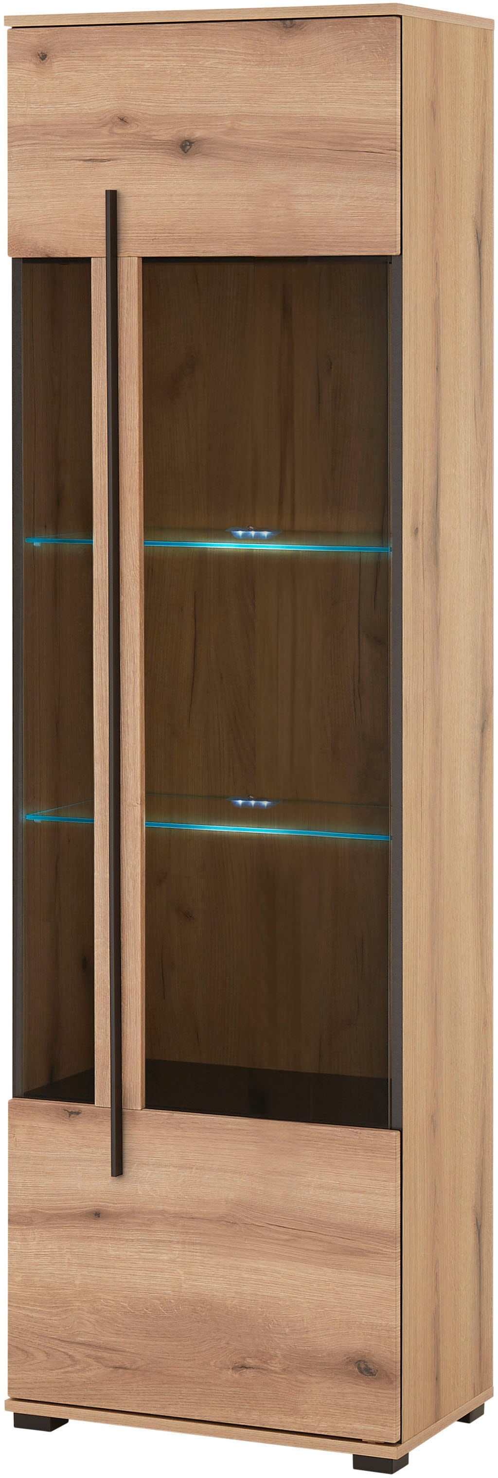 INOSIGN Vitrine »Cantara, Vitrinenschrank in Eiche Evoke oder weiss, Standvitrine«, schwarzer Stangengriff, ausreichend Stauraum, vielseitig einsetzbar