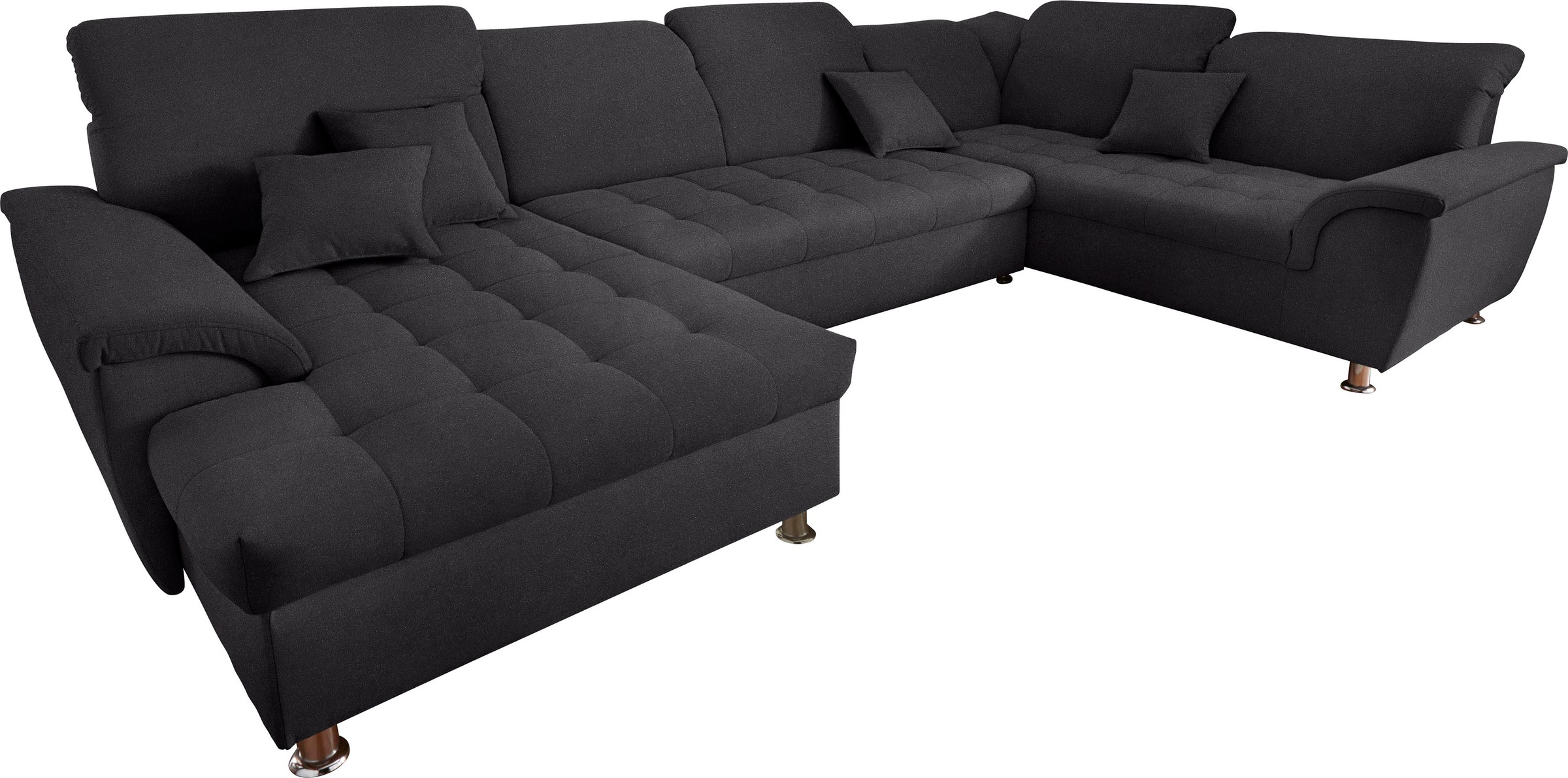 DOMO collection Wohnlandschaft "FRANZI mit Kopfteilverstellung, U-Form mit viel Platz, bequem" XXL-Sofa, U-Form, belastbar bis 140kg/Sitz, graphite, Breite: 352cm