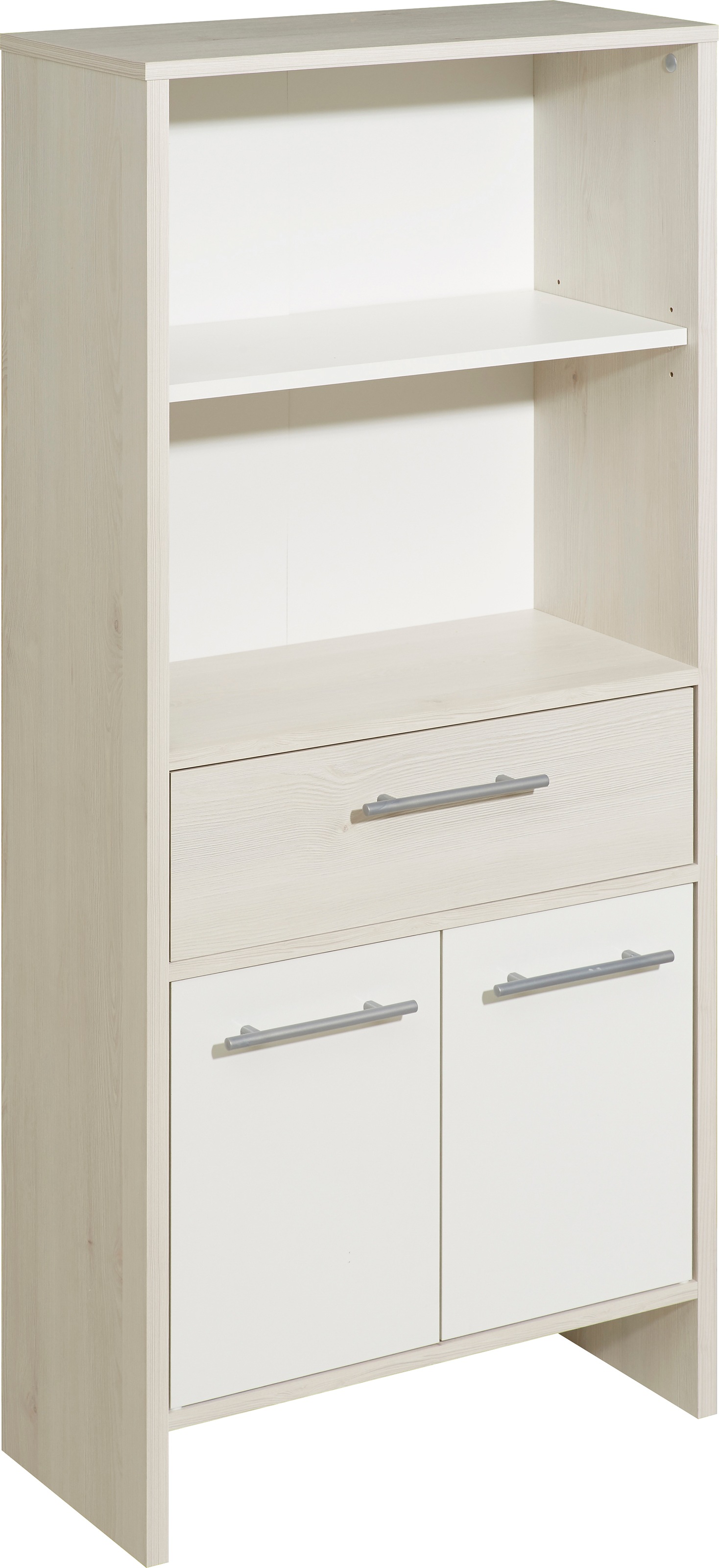 Image of Saphir Midischrank "Quickset 350 Badschrank 62 cm breit, 2 Türen, 1 Schublade, 2 Fächer" 1 Stk. tlg. Badezimmer-Midischrank Pinie Ida hell, Griffe alufarbig