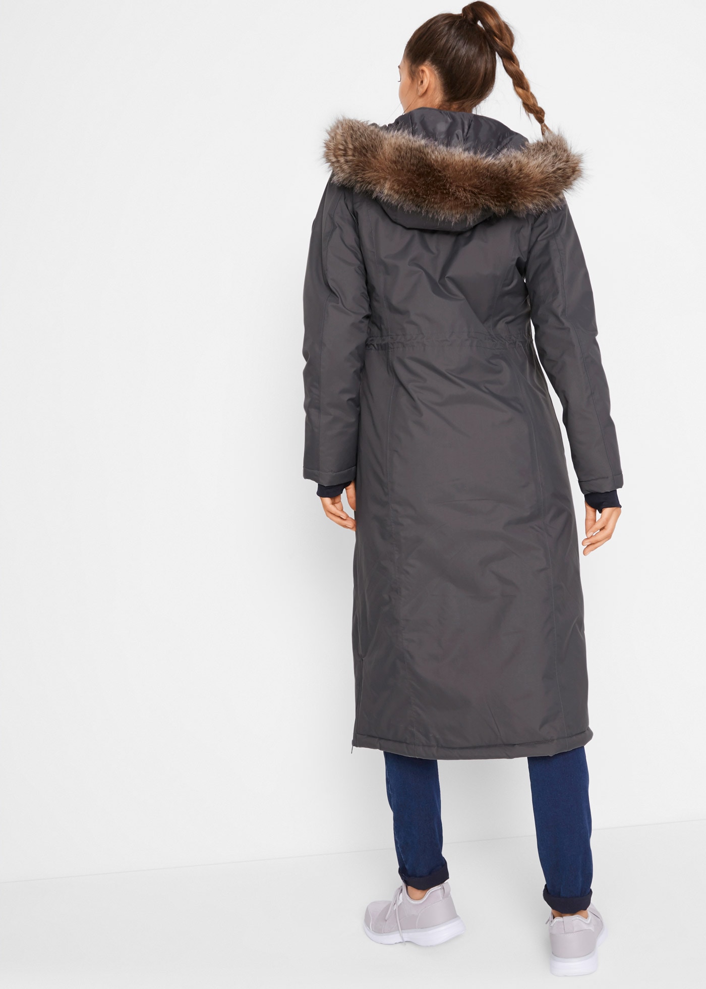 bonprix Wintermantel mit abnehmbarer Kapuze und Fell, A-Linie, mit Daumenlöchern