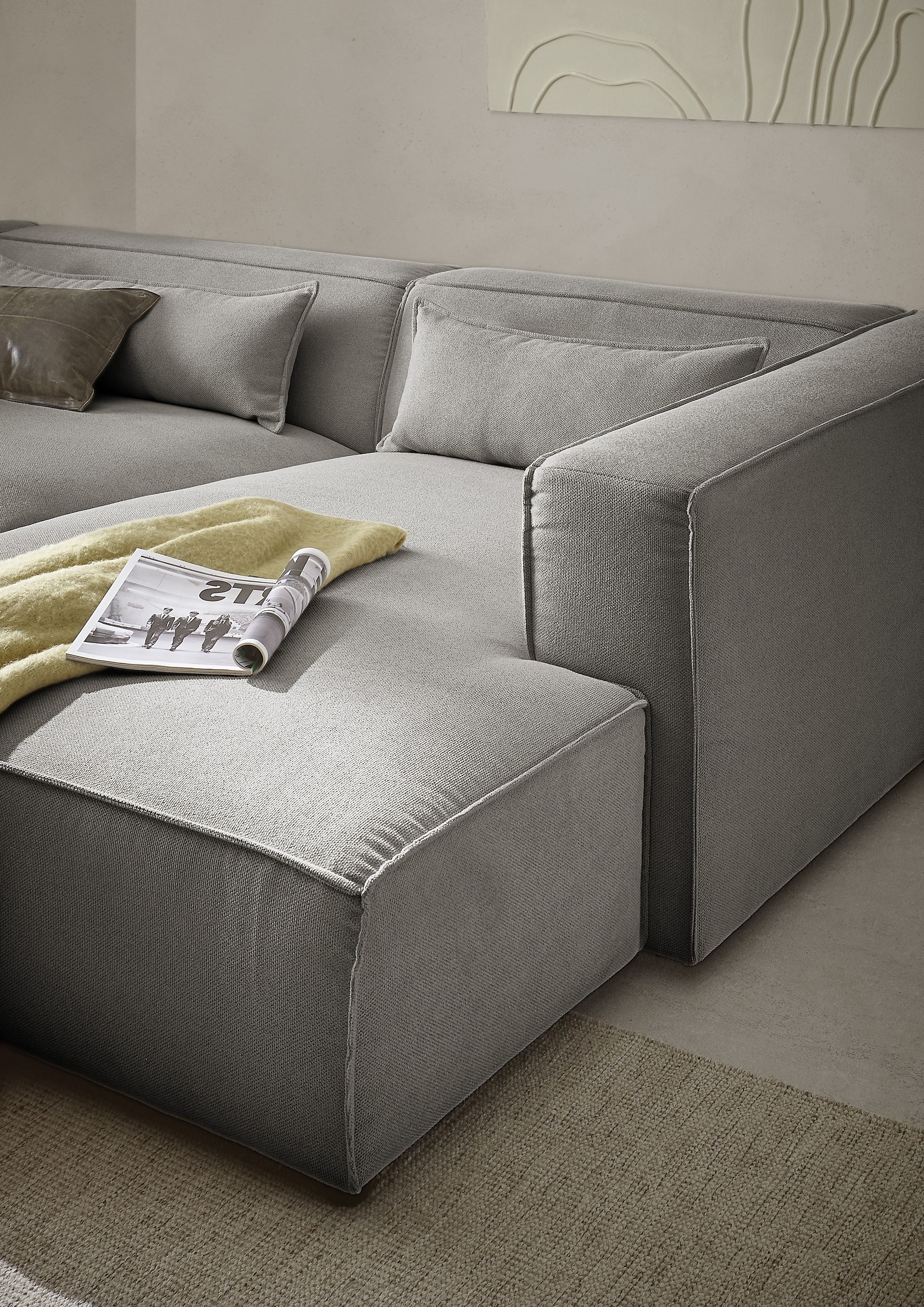 LeGer Home by Lena Gercke Ecksofa »PIARA XXL Strukturstoff, Big-Sofa, L-Form« wahlweise Ottomane rechts/links, Kedernaht, extra tiefe Sitzfläche