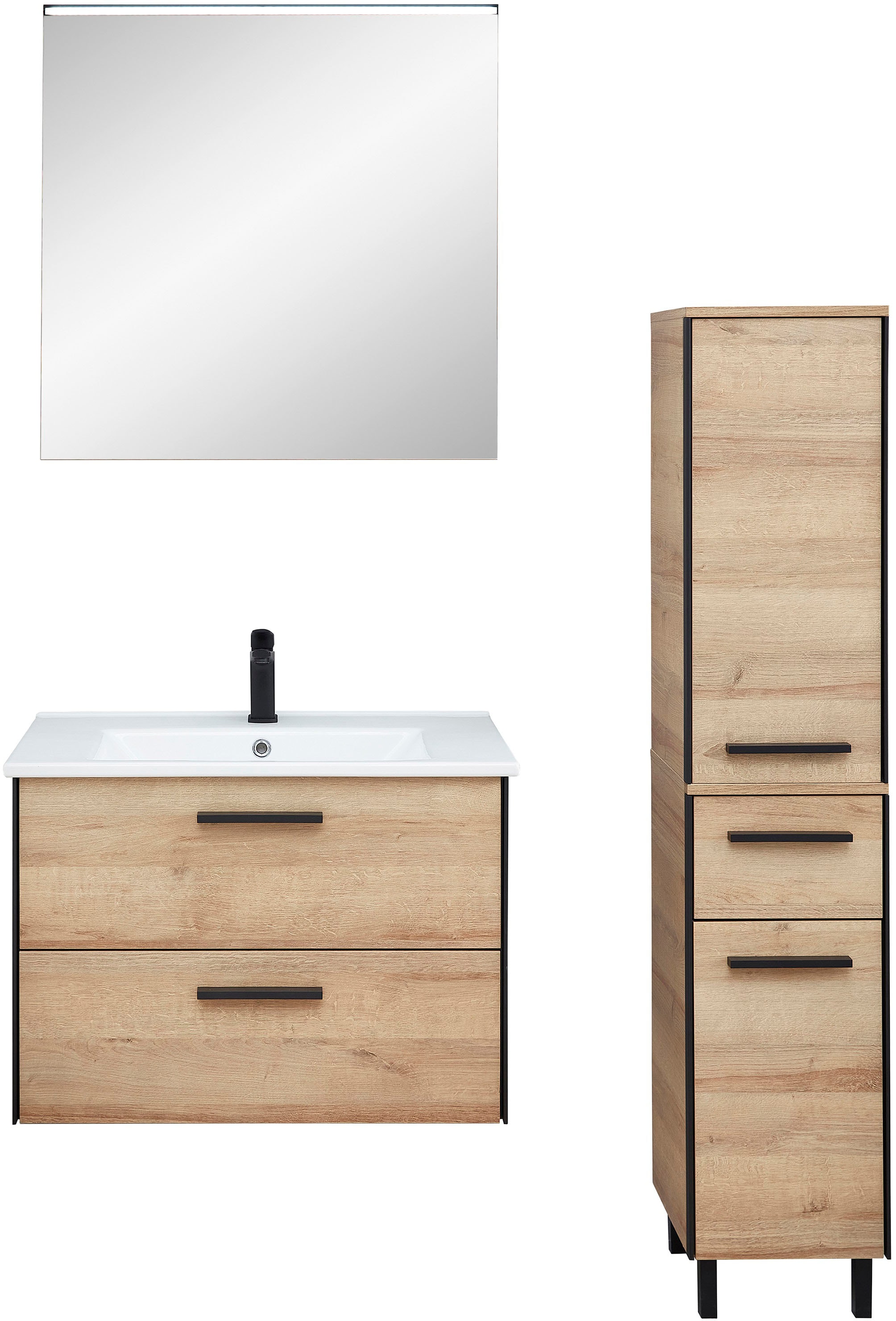 Image of Saphir Badmöbel-Set "Quickset 395 3-teilig, Keramikwaschtisch mit LED-Spiegel" 5 Stk. tlg.