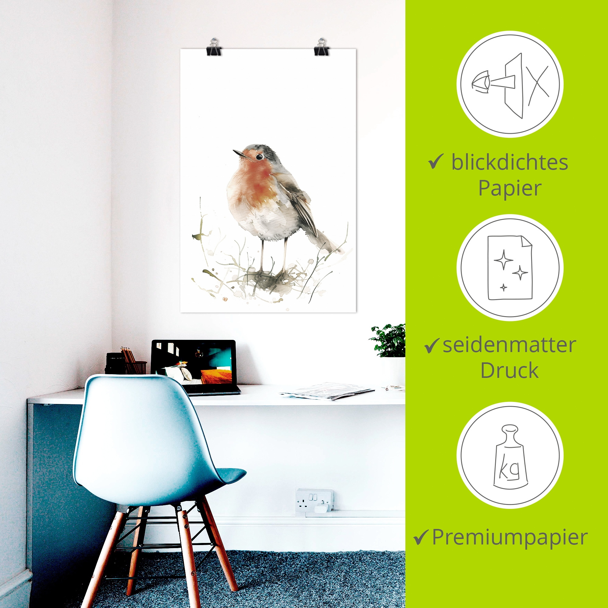 Artland Wandbild »Aquarell Rotkehlchen« Vogelbilder 1 Stk. tlg. als Alubild, Leinwandbild, Poster, Wandaufkleber in verschied. Grössen