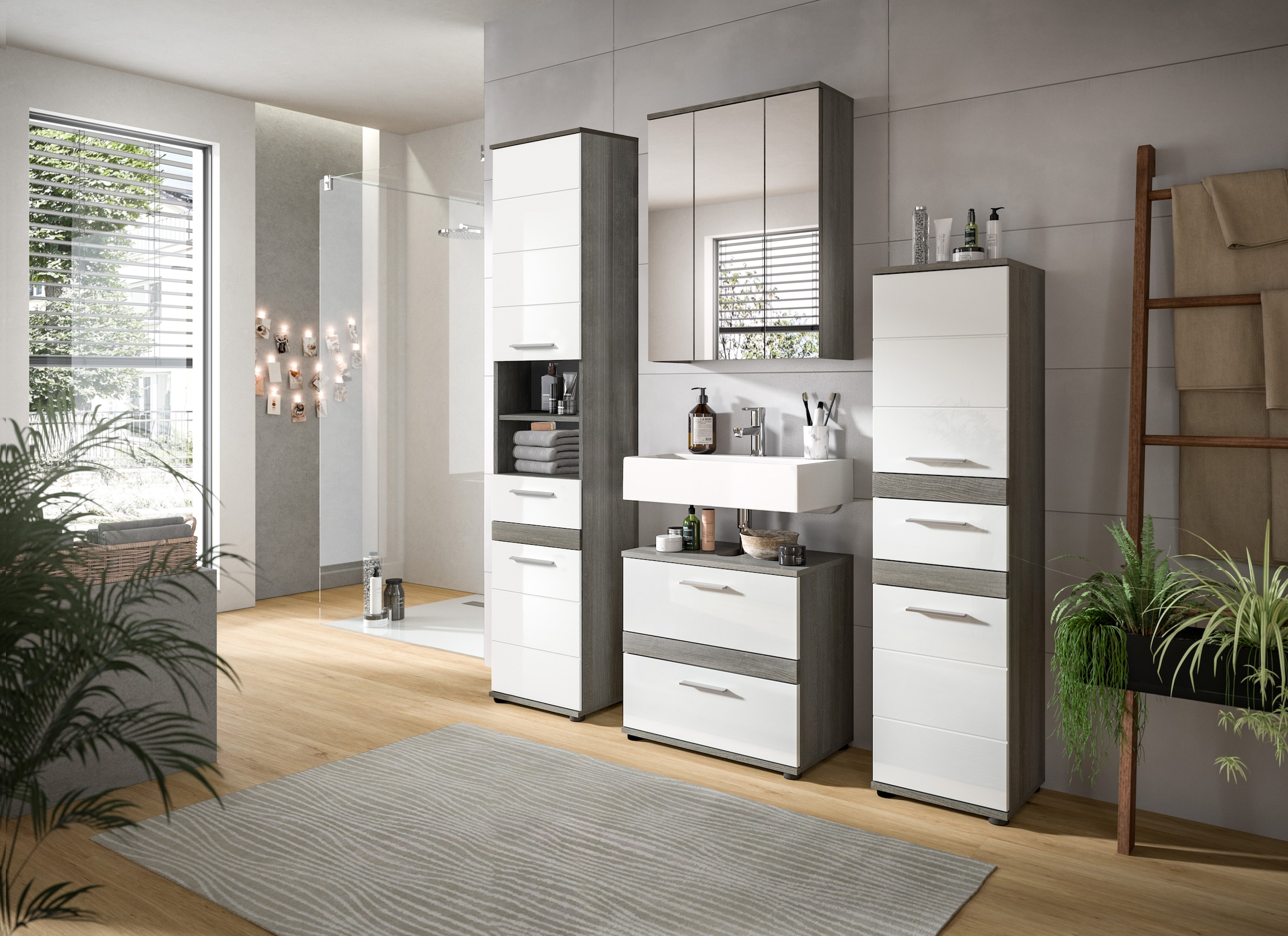welltime Badmöbel-Set »LUCCA, 4-teilig, TOPSELLER!, MDF Hochglanzfront, bestehend aus:« Set, 4 Stk. tlg.
