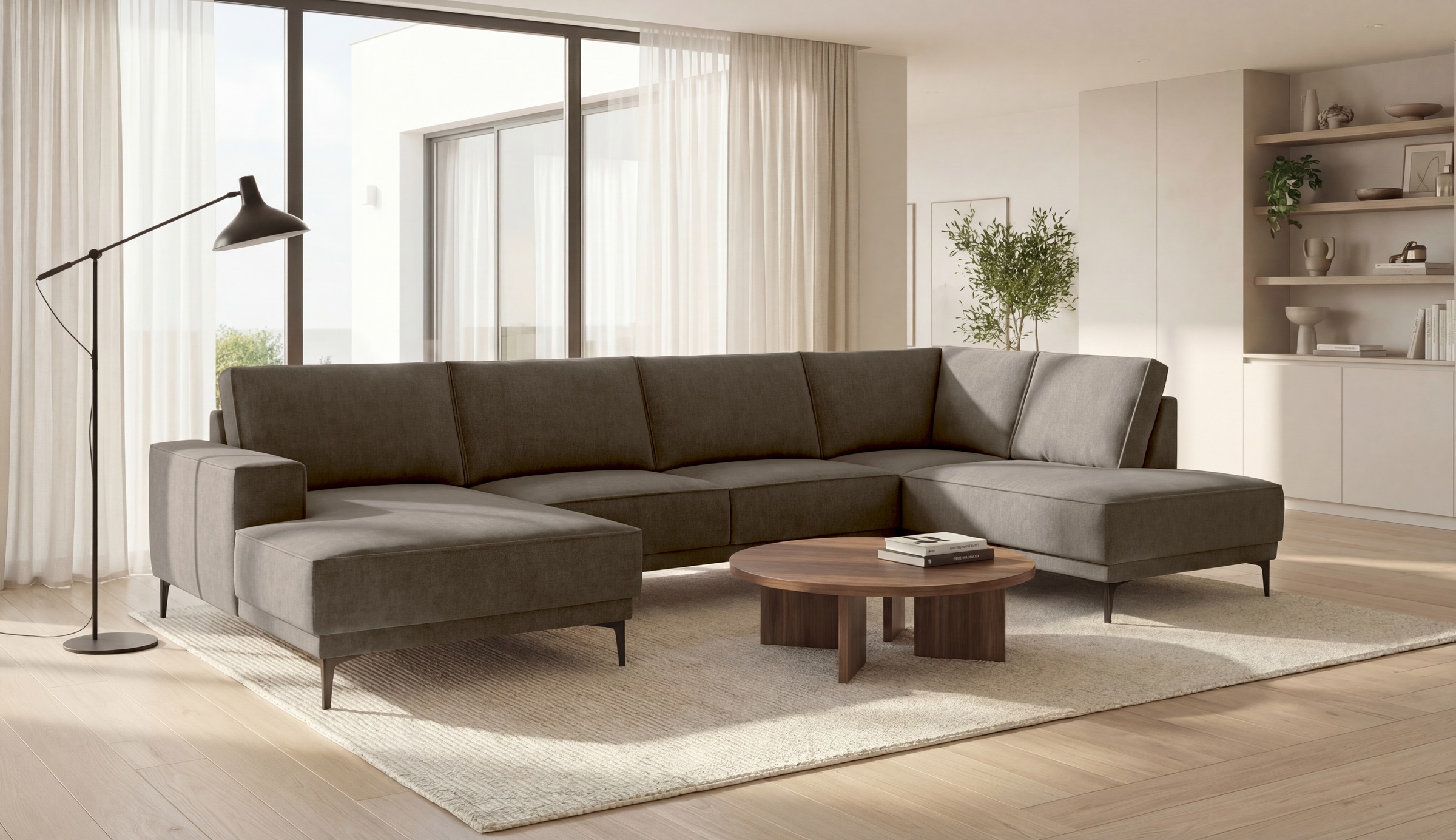 Image of GOODproduct Wohnlandschaft "OLAND Bouclé U-Form, XXL, B: 345 cm, Skandi-Design" U-Form, 345 cm, Wellenunterfederung, Skandi-Design, Metallfüsse