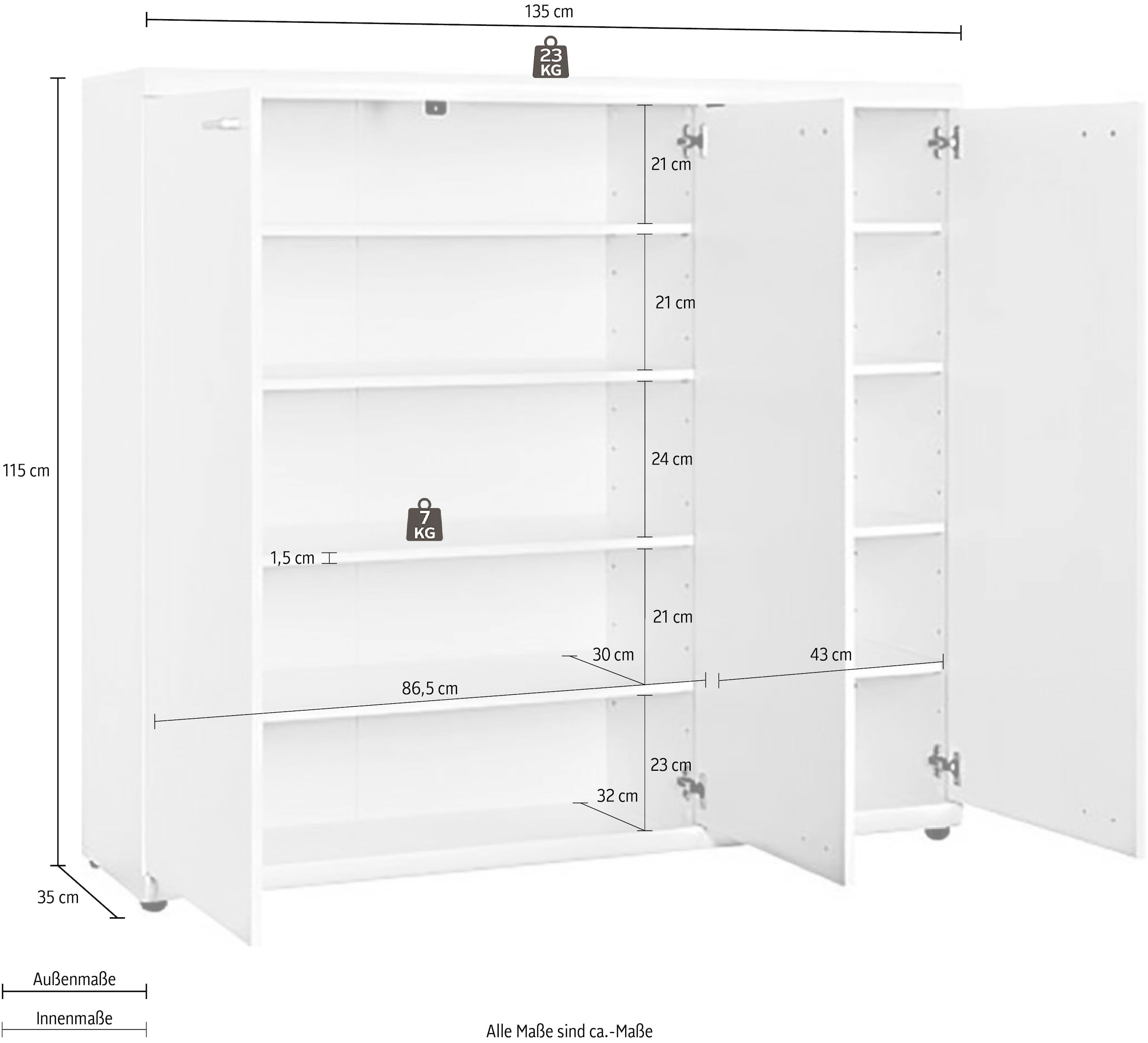 Procontour Commode »Sun« hauteur 115 cm, avec étagères réglables en hauteur