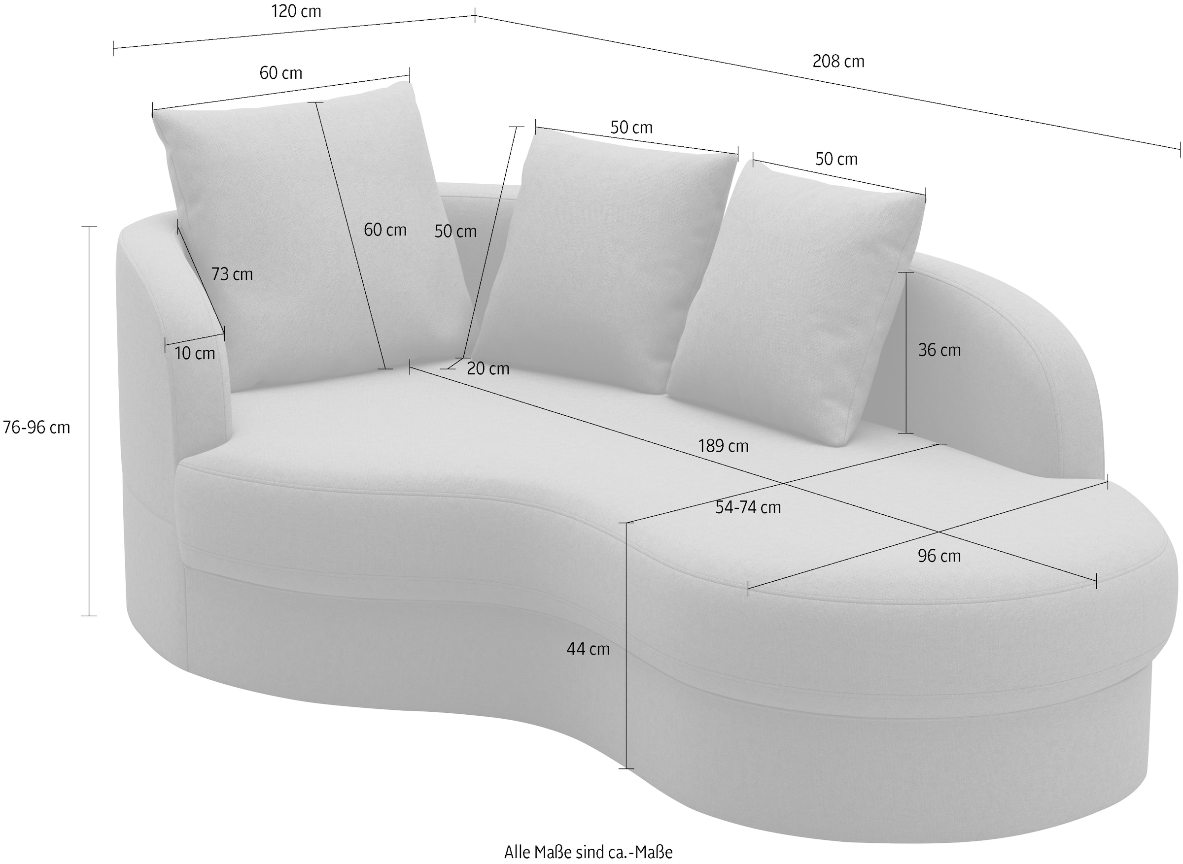 sit&more Récamière »Samba« moderne organische Form, inkl. 3 loser Rückenkissen