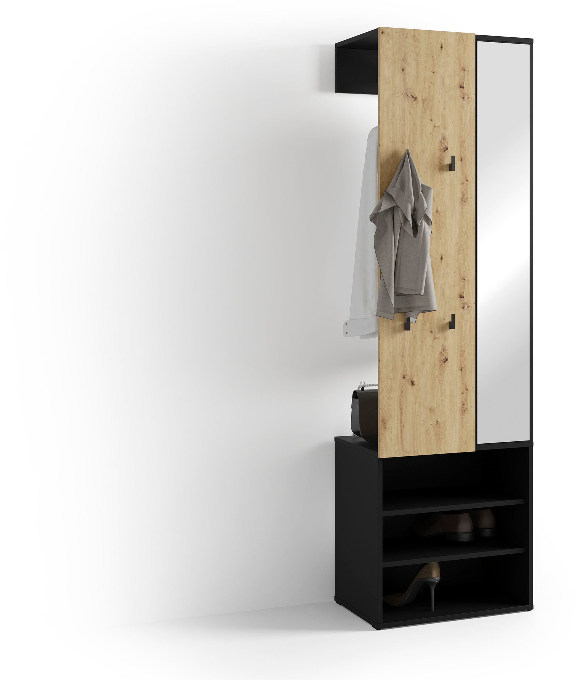 Image of byLIVING Kompaktgarderobe "Dielen - Set Andorra" 1 Stk. tlg. maximale Ordnung auf wenig Fläche mit Spiegel, Kleiderstange und Haken
