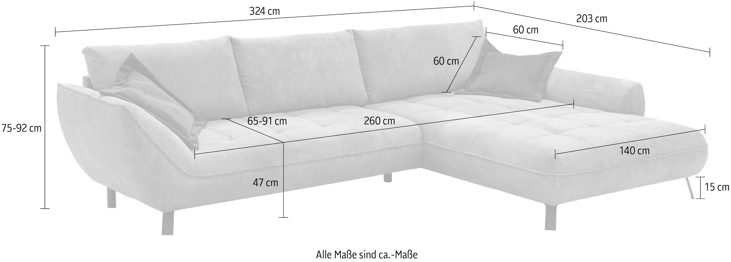 exxpo - sofa fashion Ecksofa »Biarritz modern und elegantes Mega Sofa mit tollem Sitzkomfort, L-Form«, XXL– Longchair Ecke in hochwertiger Verarbeitung, Stellmasse 324x203cm