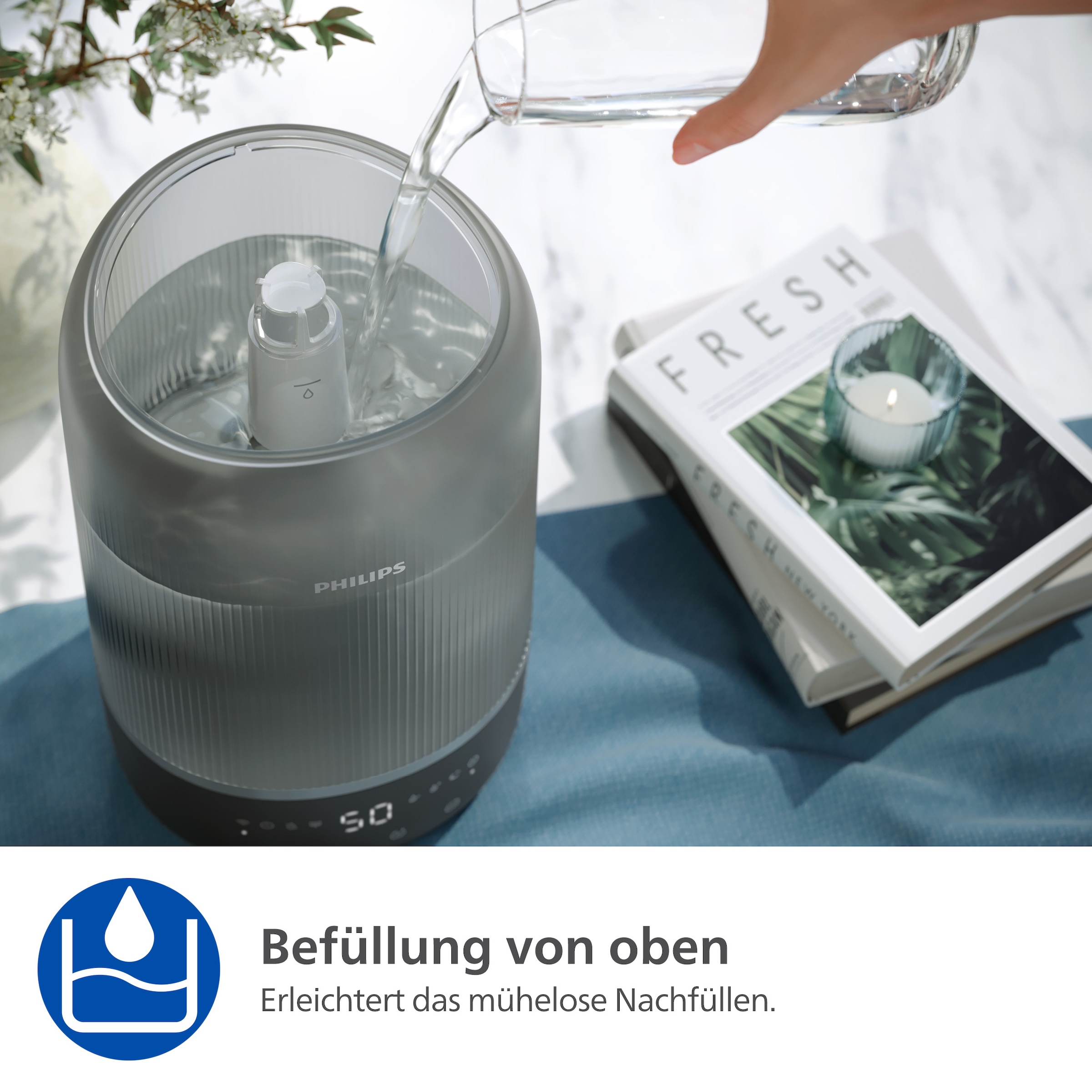 Philips Luftbefeuchter »HU1510 1000 Series, ultraschall« 3 l Wassertank für 41 m² Räume, mit Aroma-Diffusor, Stimmungslicht, App verbunden