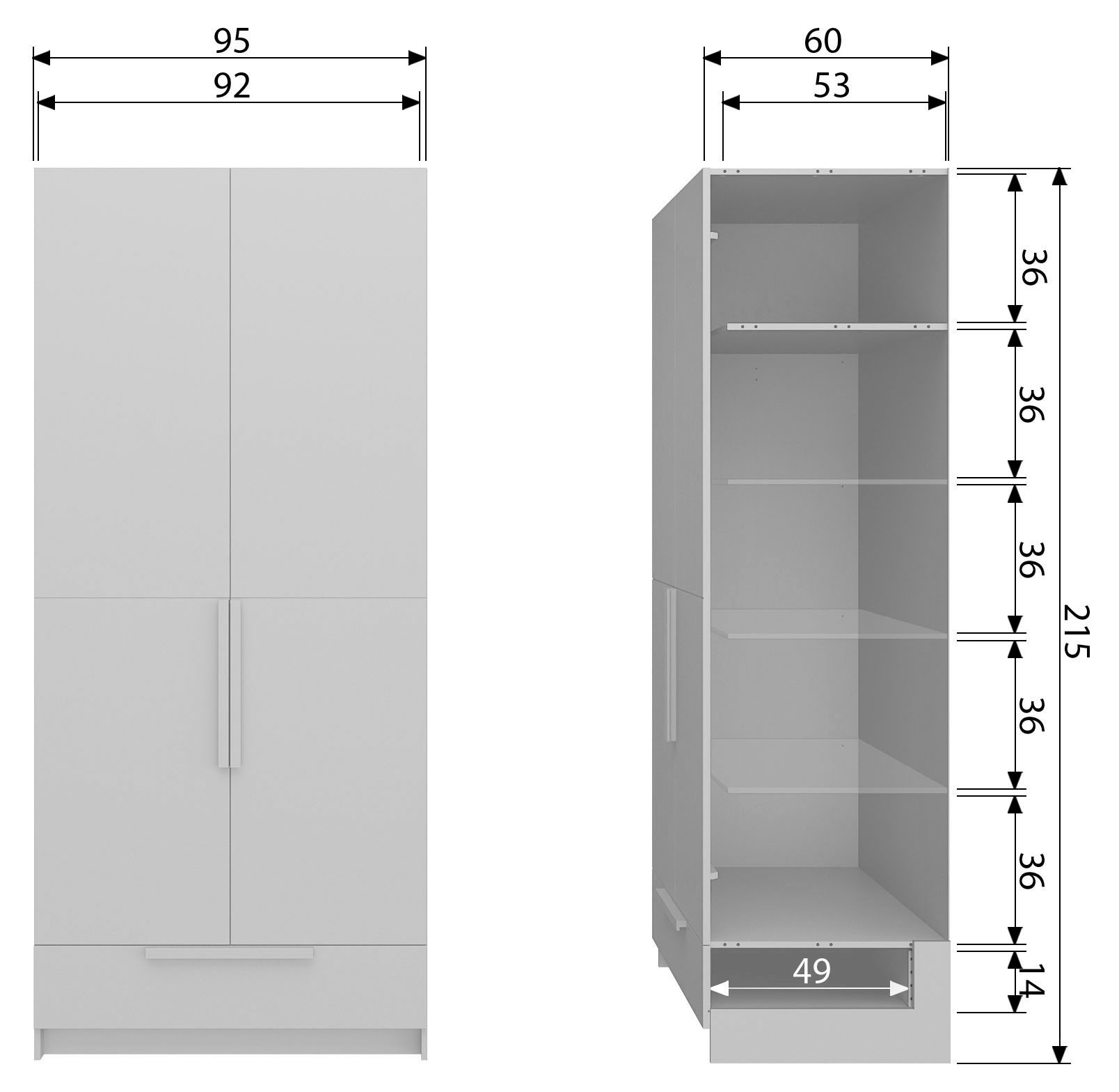WOOOD Kleiderschrank »Pure« mit Kleiderstange, Kiefernholz, Höhe 215 cm