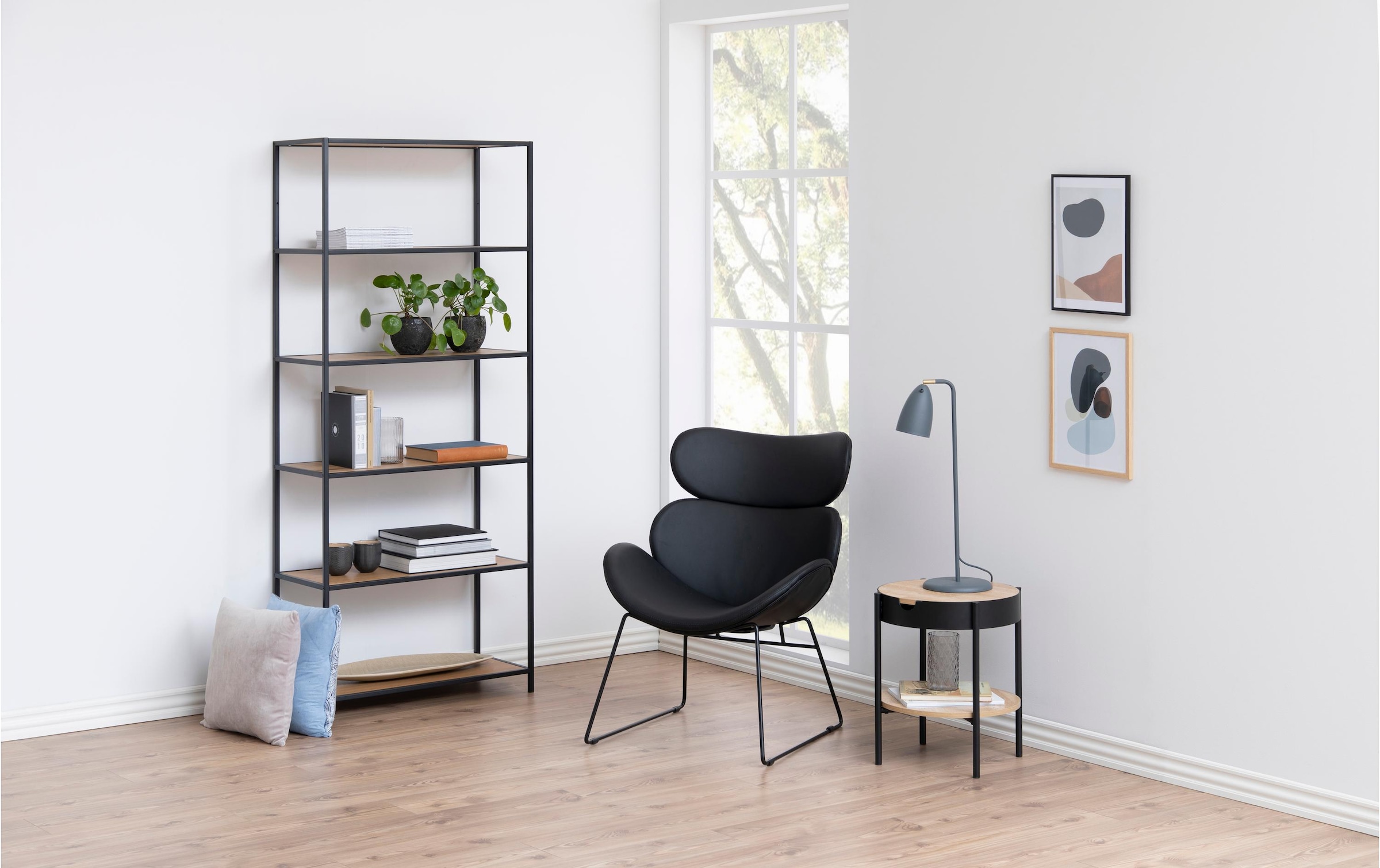 AC Design Regal »Seaford 77 x 35 x 185 cm, Eiche/Schwarz matt«