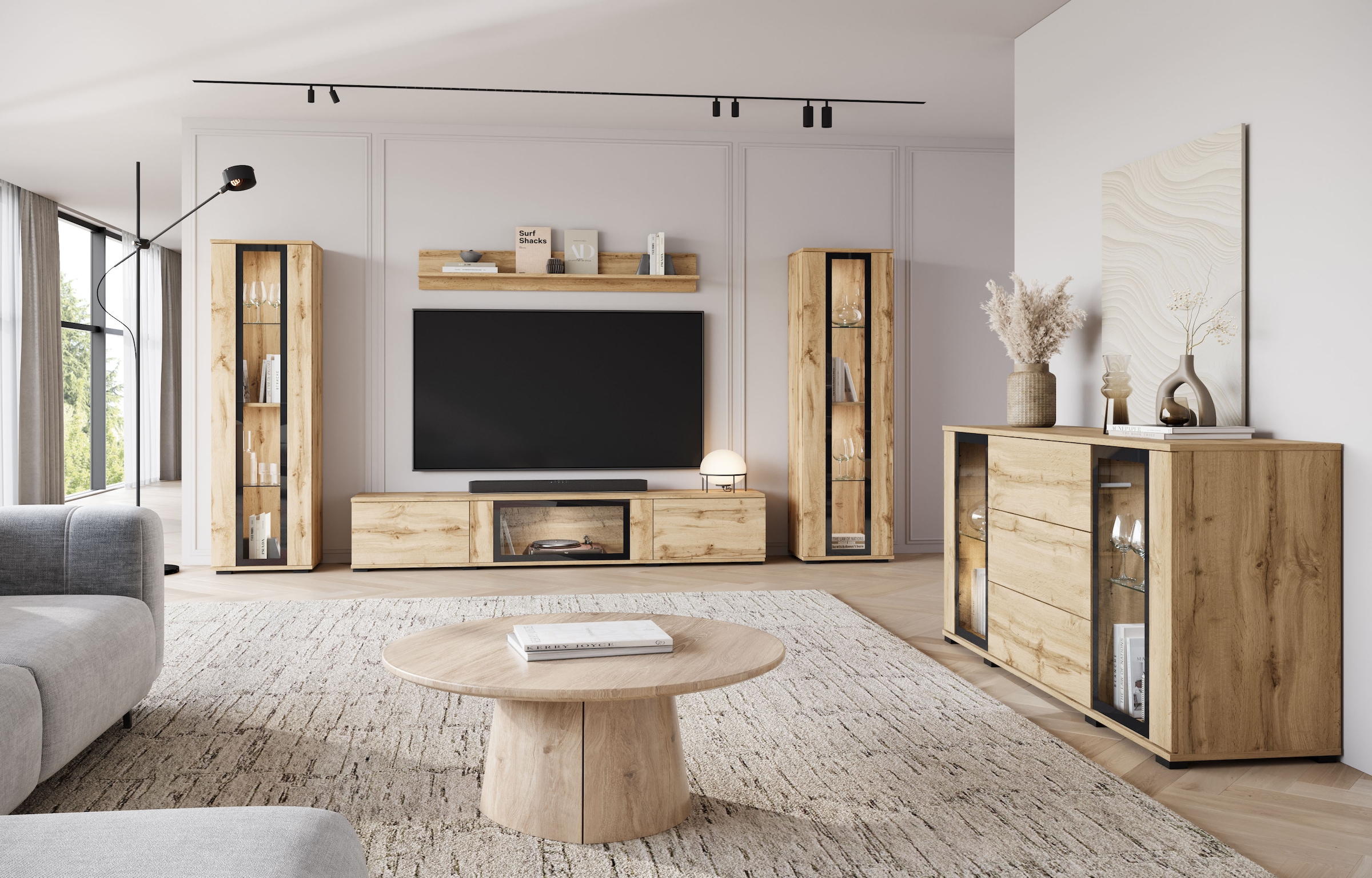 Home affaire Sideboard »modernes Design mit Glaseinsätzen und 3 Schubladen, Breite 150 cm« 1 Stk. tlg. Grifflose Fronten mit Push-to-Open, höhenverstellbare Einlegeböden,