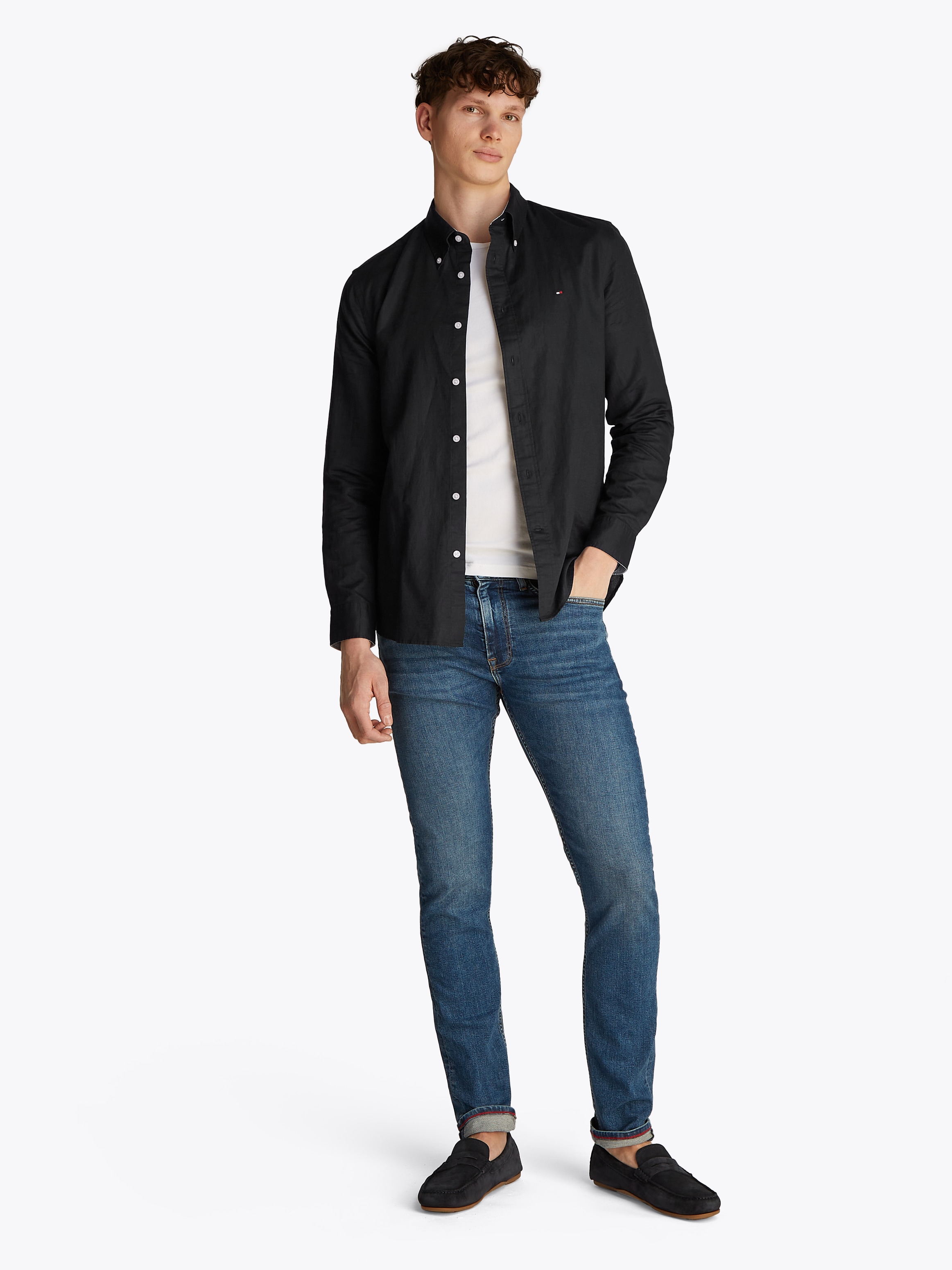 Tommy Hilfiger Langarmhemd »LINEN BLEND SOLID RF SHIRT«, mit Button-down-Kragen