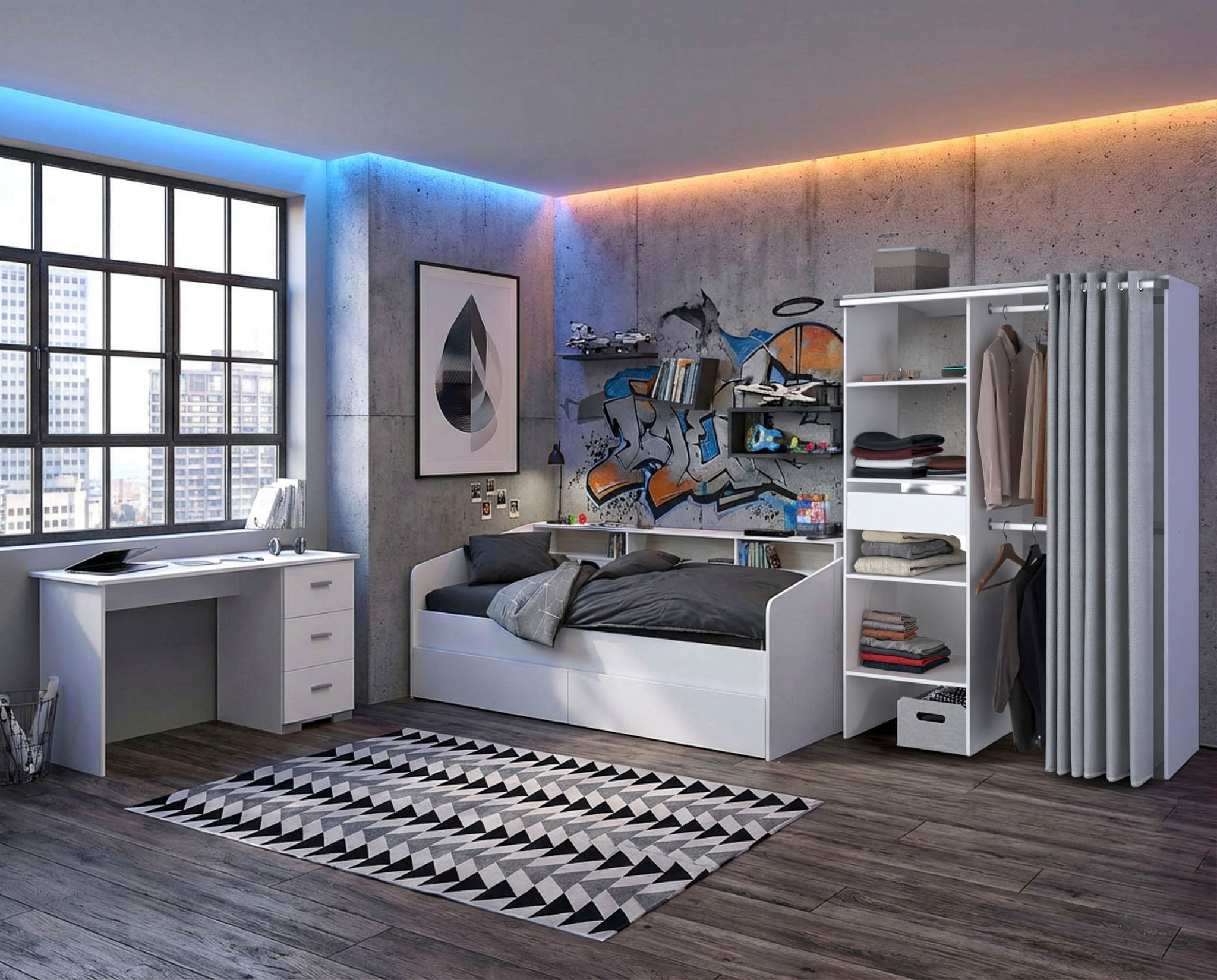Parisot Jugendzimmer-Set »Parisot Sleep 12« Set, 3 tlg. Rückwand am Stauraumett drehbar - Weiss oder Eiche