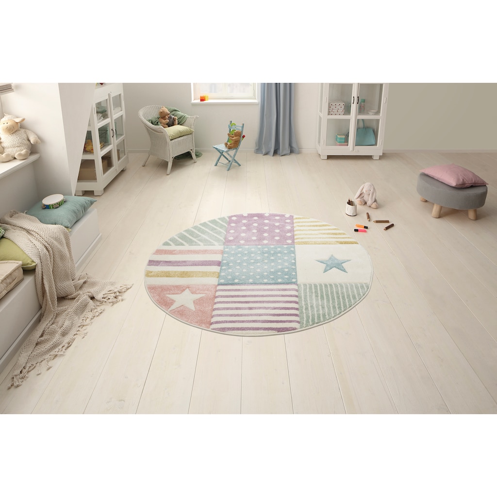 Lüttenhütt Kinderteppich »Stern«, rund, 13 mm Höhe, handgearbeiteter Konturenschnitt, Pastell-Farben, Kinderzimmer