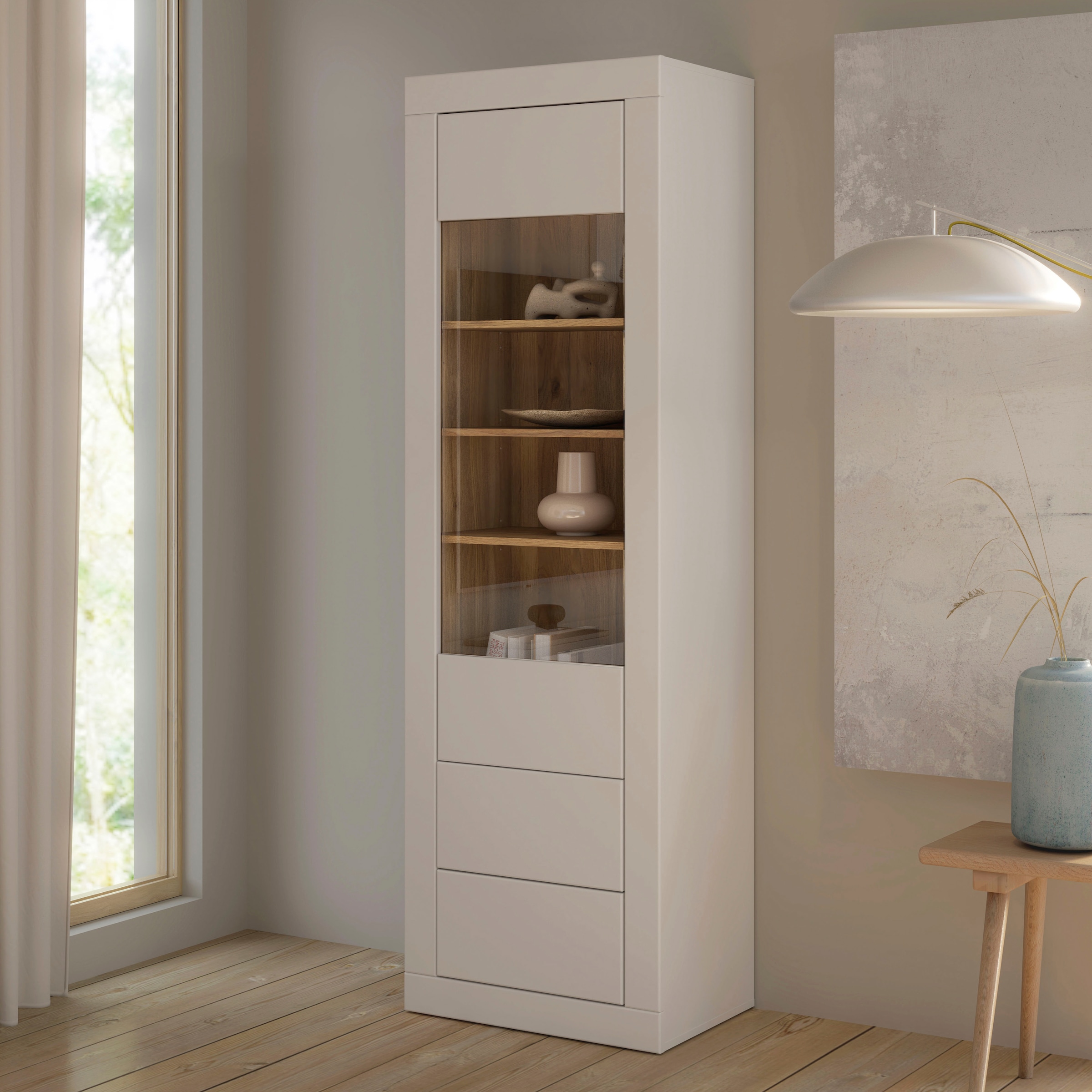 FORTE Vitrine »Lefkadas, Breite 61,3cm , Höhe 196 cm« Vitrine, grifflose Front, breite Rahmenoptik, Tür mit Glaseinsatz