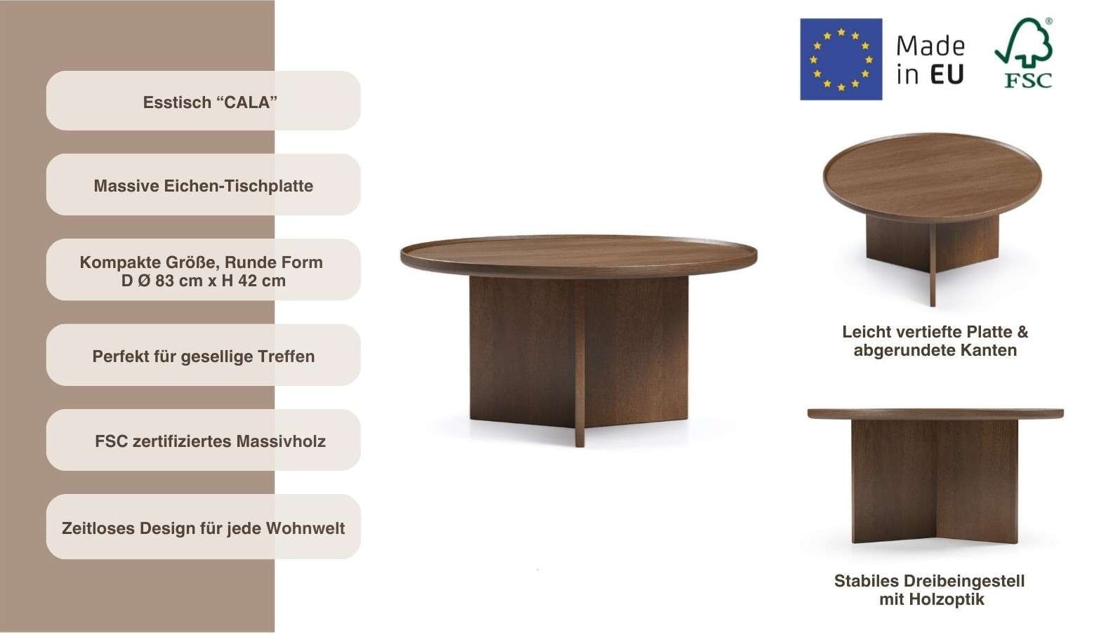 Woodman Table basse »Cala« 83/83/42 cm,  Breite 83 cm, rund, Tischplatte aus massiver Eiche, FSC® zertifiziert