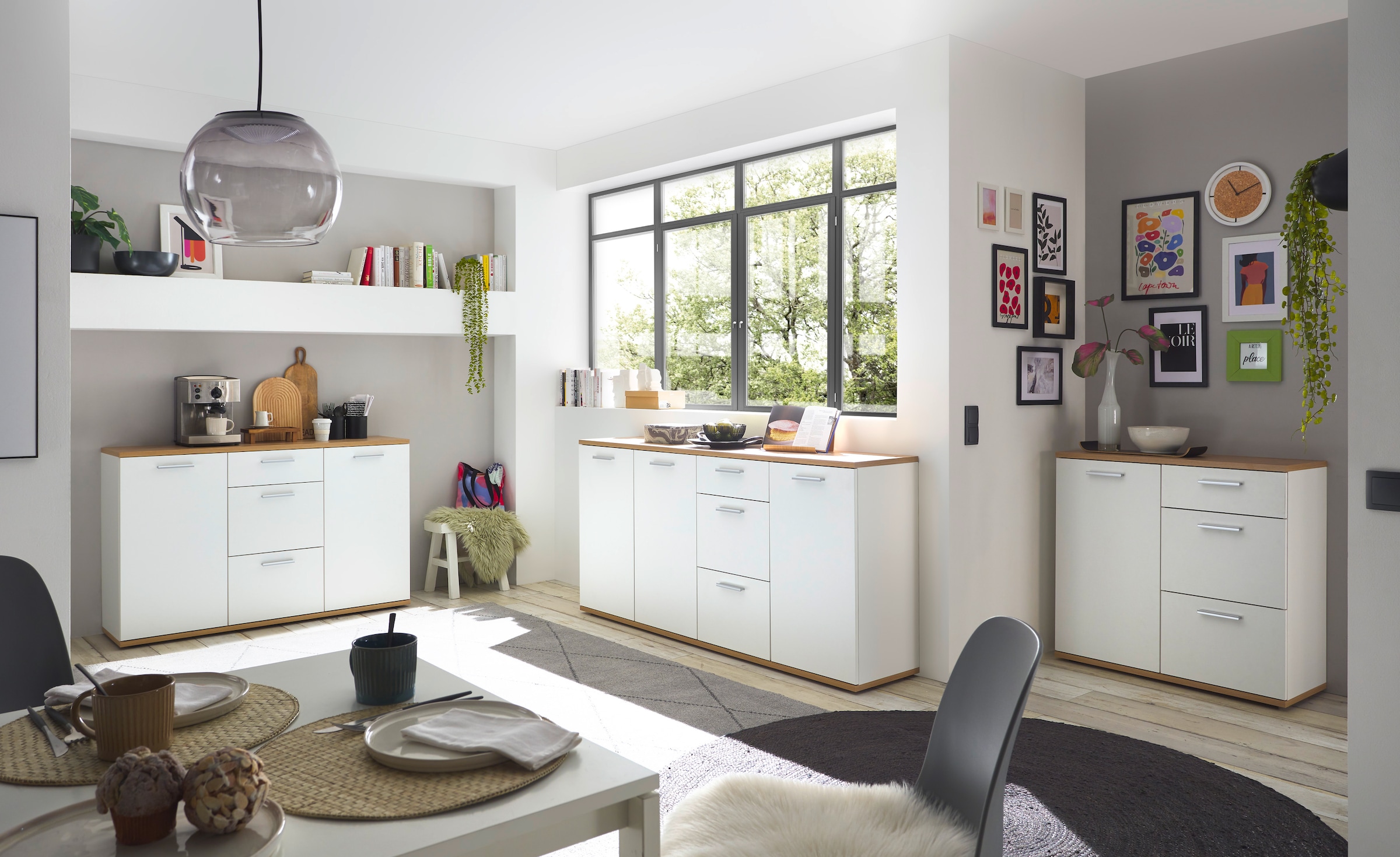 HBZ Kommode »BC1035 weiss matt, BxHxT 180x86x38 cm«, Sideboard mit 3 Türen, 3 Schubkästen, 2 Einlegeböden