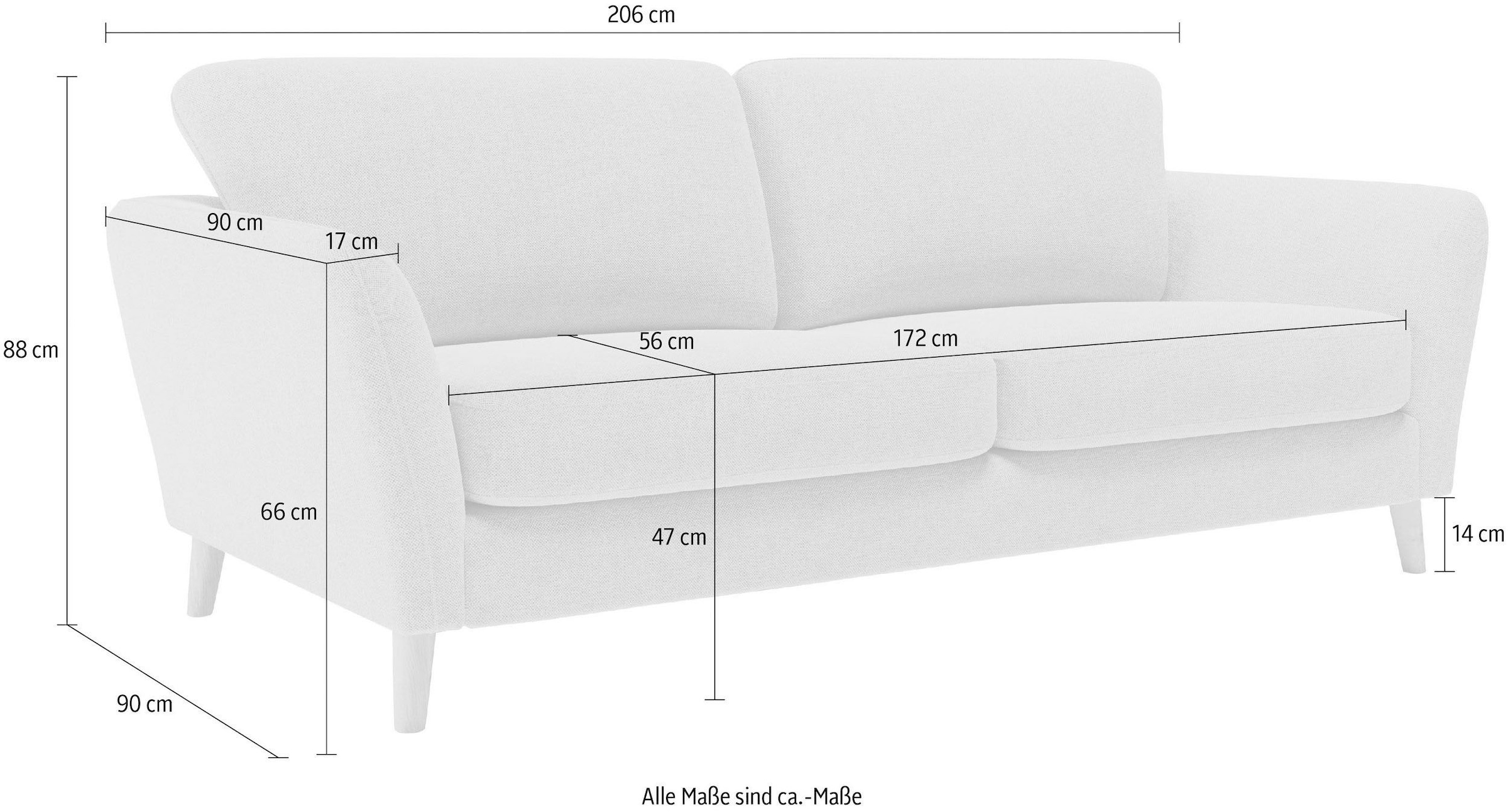 Home affaire 3-Sitzer »MARSEILLE 3er Sofa 206 cm, Cord, Flachgewebe, Struktur, Webstoff«, mit Massivholzbeinen aus Eiche, verschiedene Bezüge und Farbvarianten