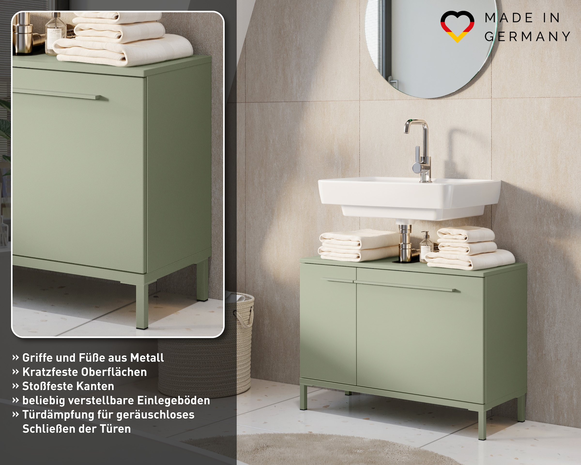 GERMANIA Armoire sous lavabo »Waschbeckenunterschrank« 1 cuis tlg. meuble sous-lavabo avec découpe pour siphon