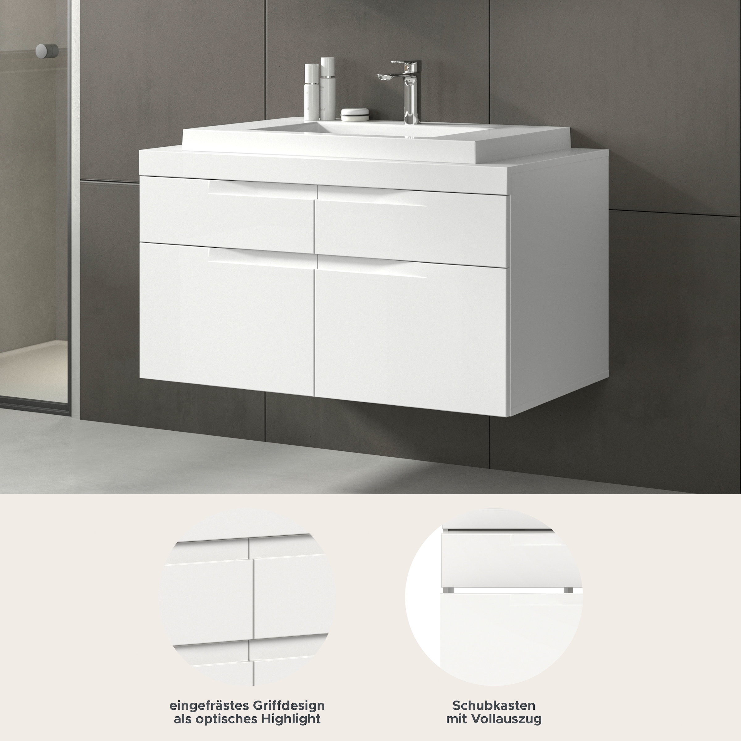GOODproduct Waschtisch »MAOI, inklusive Mineralguss-Aufsatzwaschbecken, Breite 100cm« Waschbecken, Waschbeckenschrank, Kommode, Badunterschrank