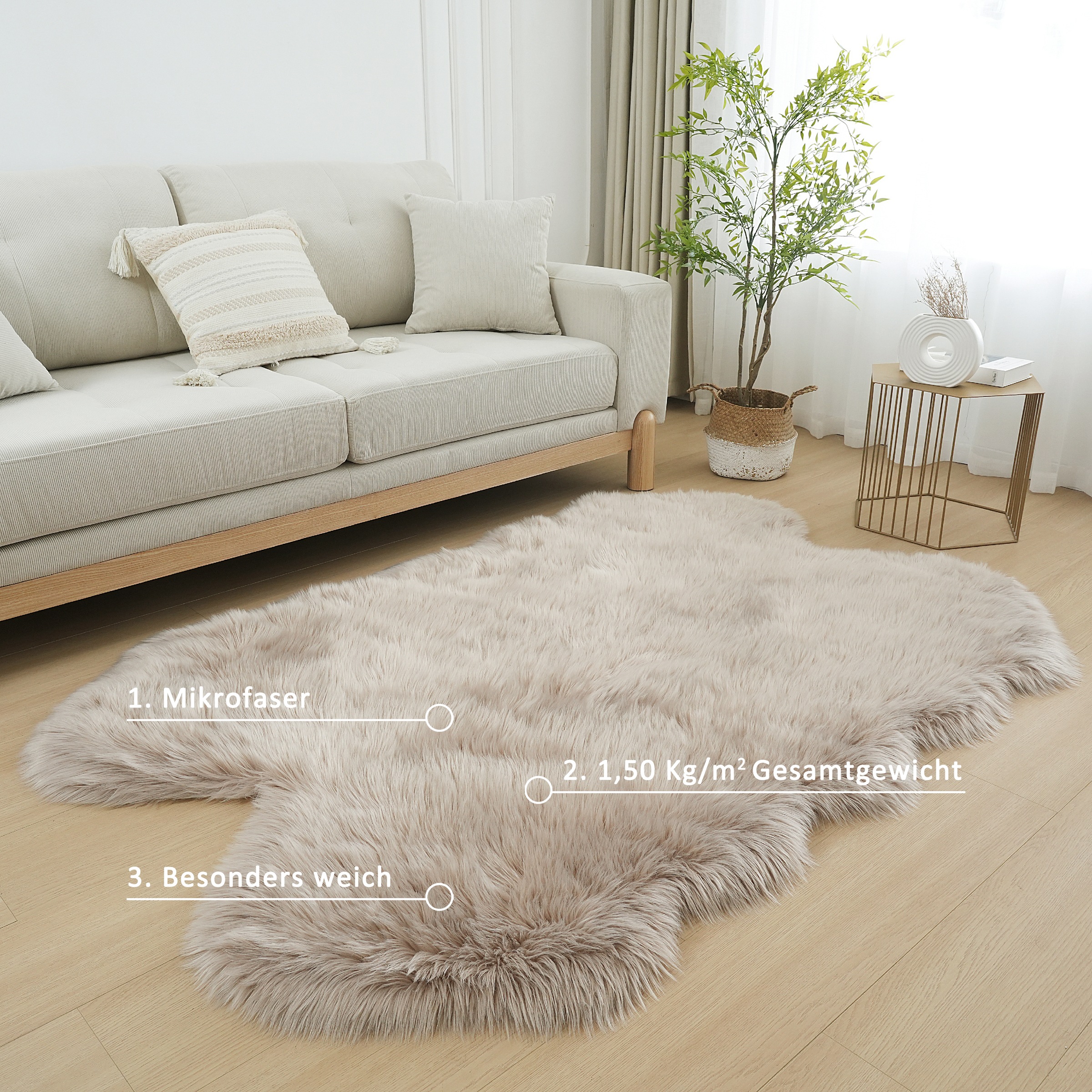 Home affaire Fellteppich »Dena Teppiche, Fellform, waschbar«, fellförmig, 60 mm Höhe, Kunstfell, weich, Uni-Farben, Wohnzimmer, Schlafzimmer, Esszimmer