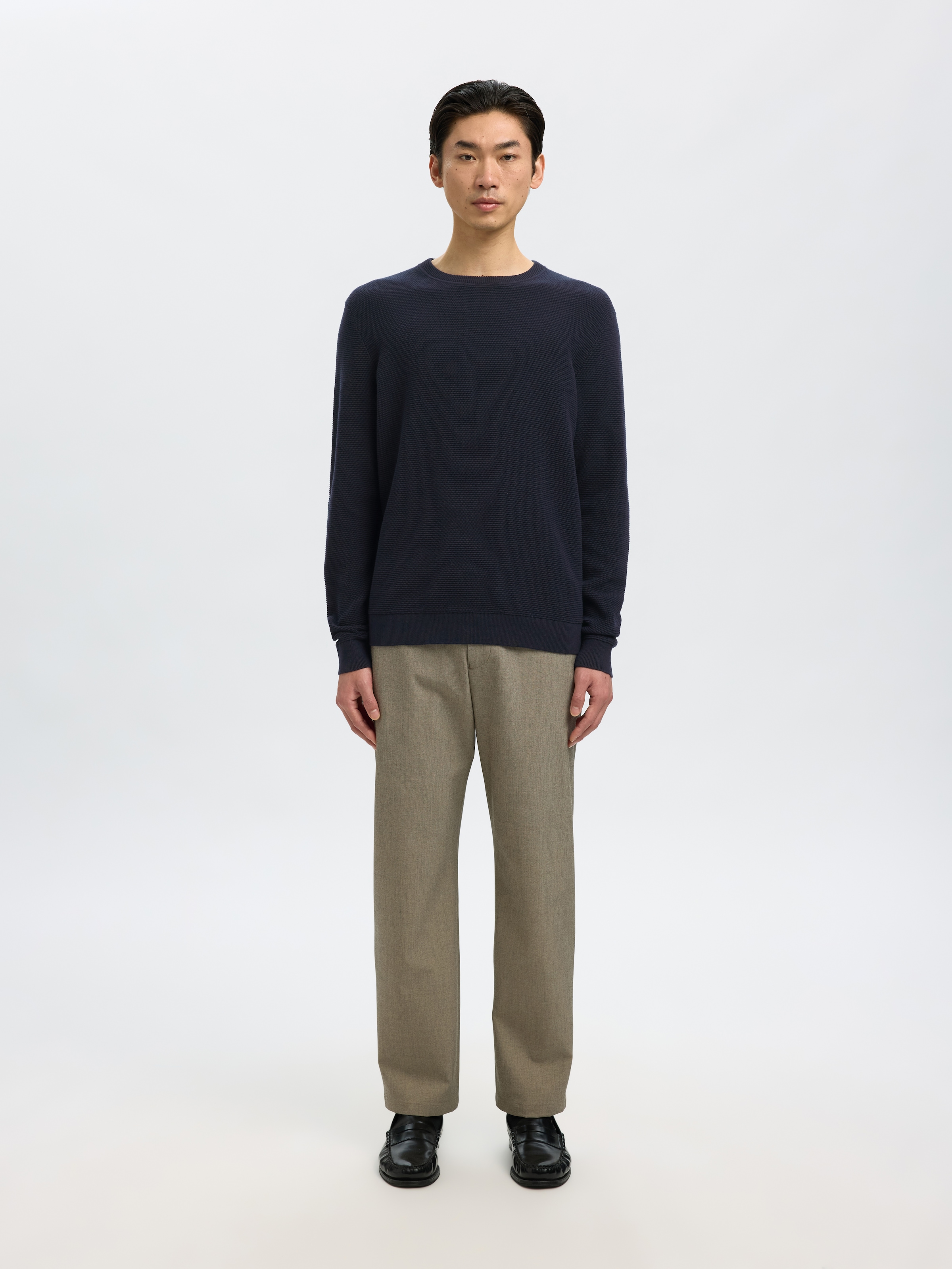 SELECTED Rundhalspullover »SLHROSS LS KNIT STRUCTURE CREW NECK NOOS« Baumwolle, regular fit
