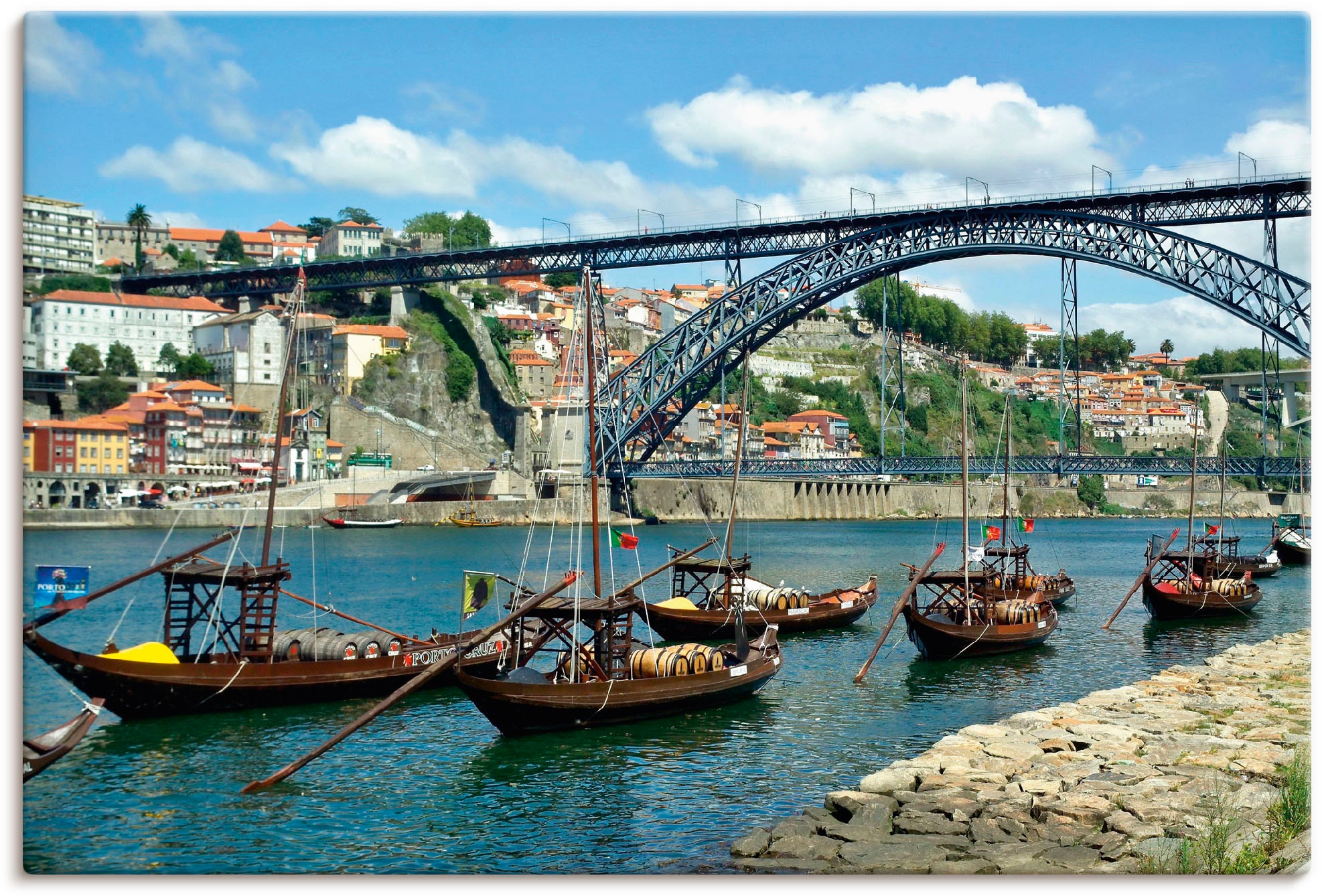 Image of Artland Wandbild »Panorama Porto Eiffelbrücke und Douro«,Bilder von Booten & Schiffen (1Stück), in vielen Grössen & Produktarten - Alubild/Outdoorbild für den Aussenbereich, Leinwandbild, Poster, Wandaufkleber/ Wandtattoo auch für Badezimmer geeignet bei 
