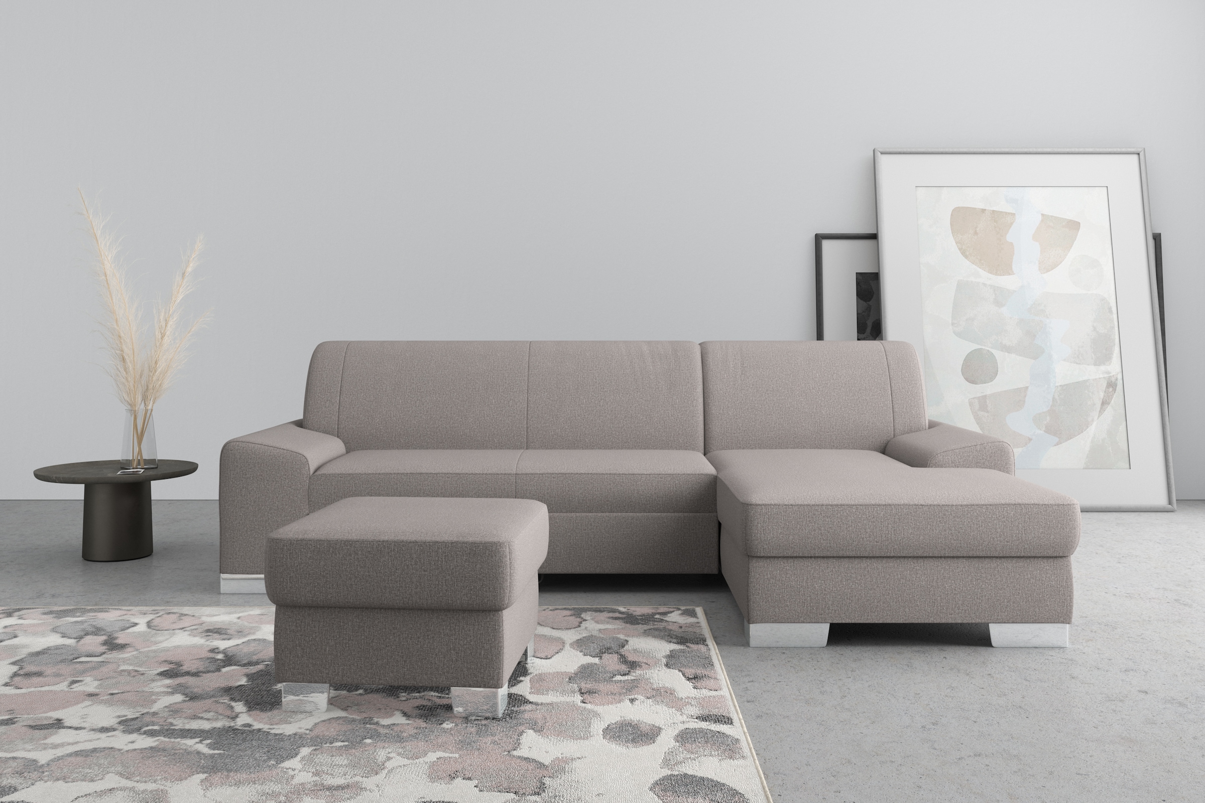 Image of DOMO collection Ecksofa "Anzio L-Form, whlw. Bettfunktion, Federkern, hochwertig, Breite 271 cm" Ohne Bettfunktion, Recamiere rechts, Feinstruktur, schlamm