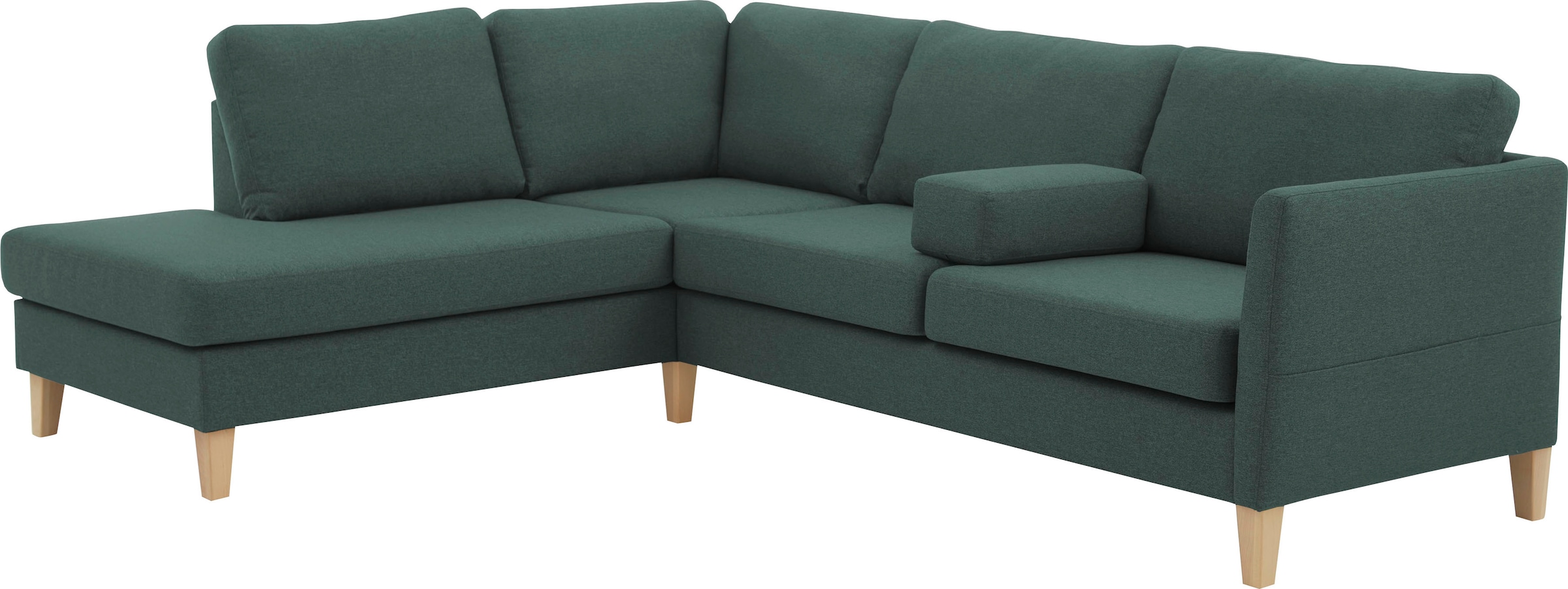 ATLANTIC home collection Ecksofa »Mailo L-Form«, mit Seitentaschen und Ottomane, mit Massivholzfüssen