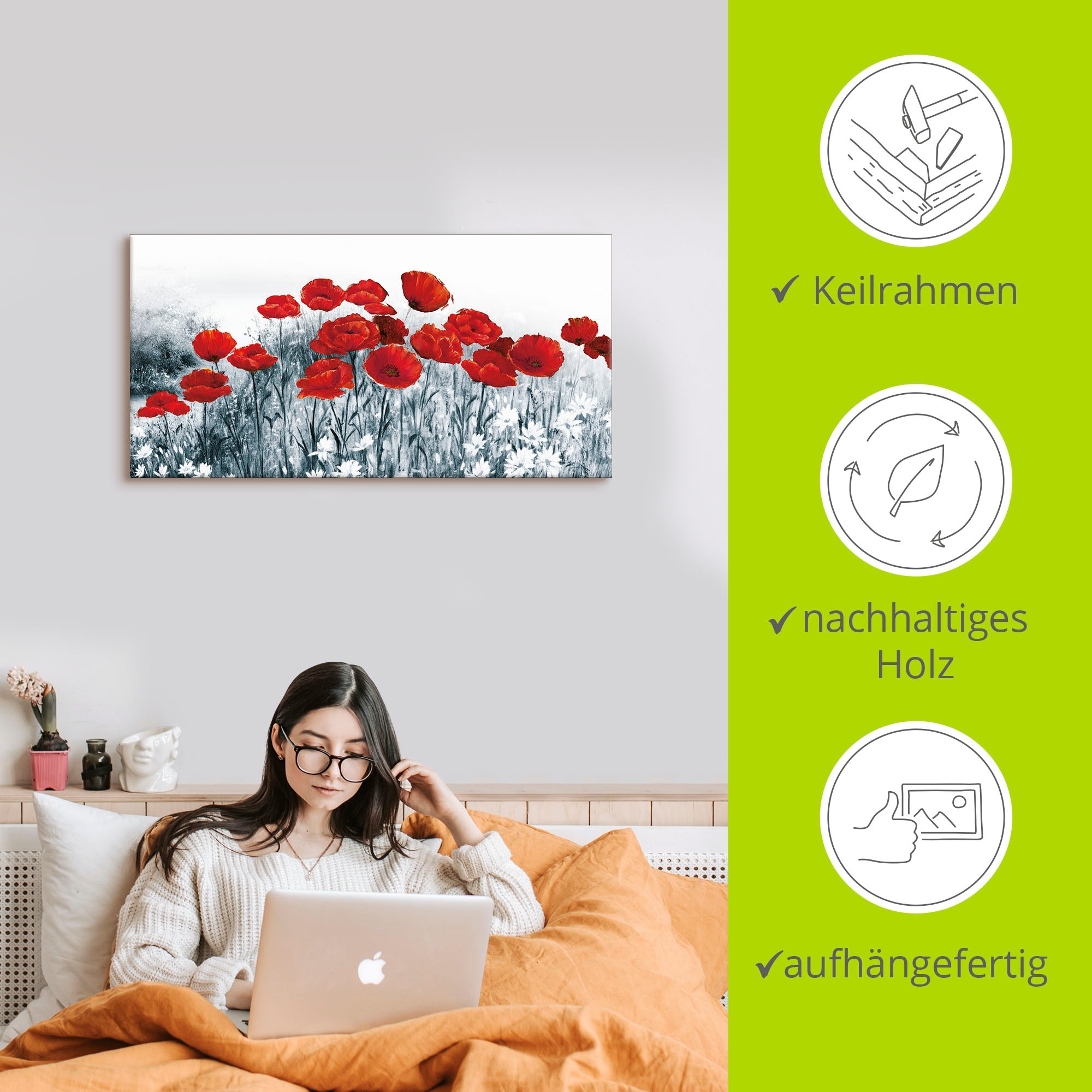 Artland Wandbild »Roter Mohn im Feld«, Blumen, (1 St.), als Leinwandbild in verschied. Grössen