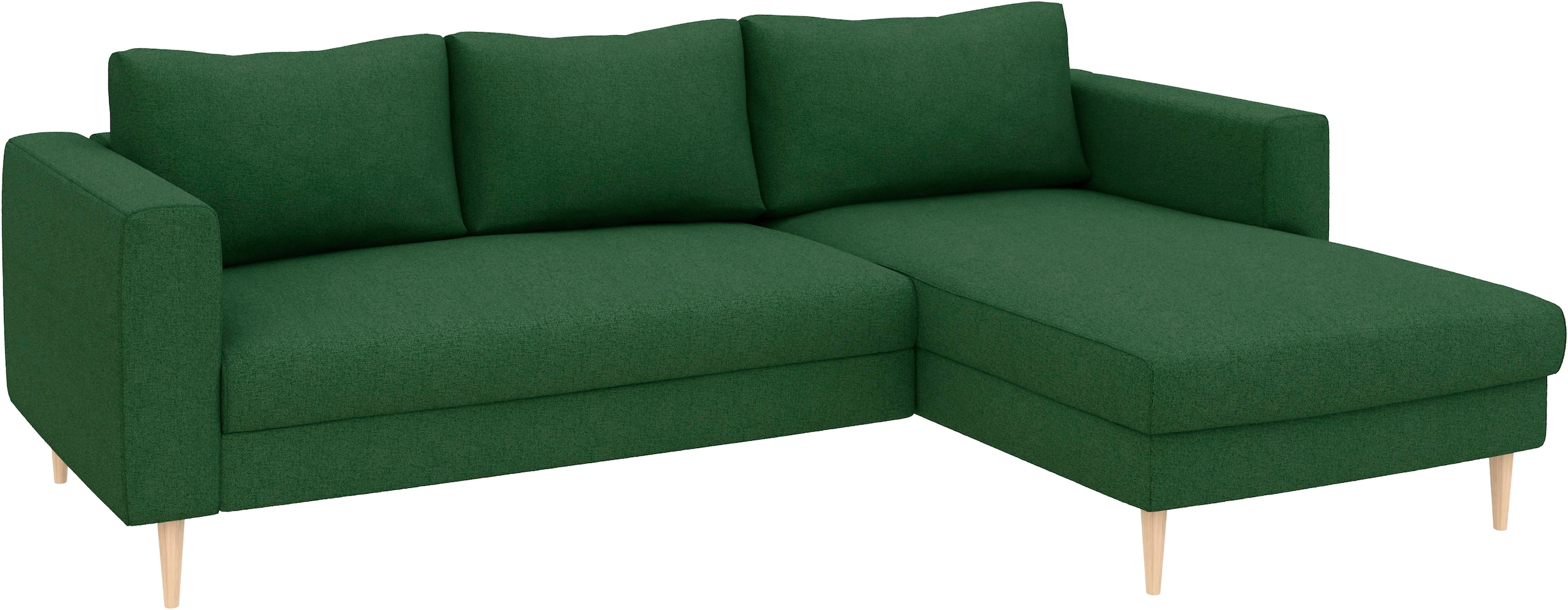 TRENDMANUFAKTUR Canapé d'angle »Amazing, wahlw. mit Schlaffunktion & Bettkasten, Fuss Buche lackiert« Recamiere beidseitig montierbar, L-Form,in Cord o. Struktur, B: 232 cm
