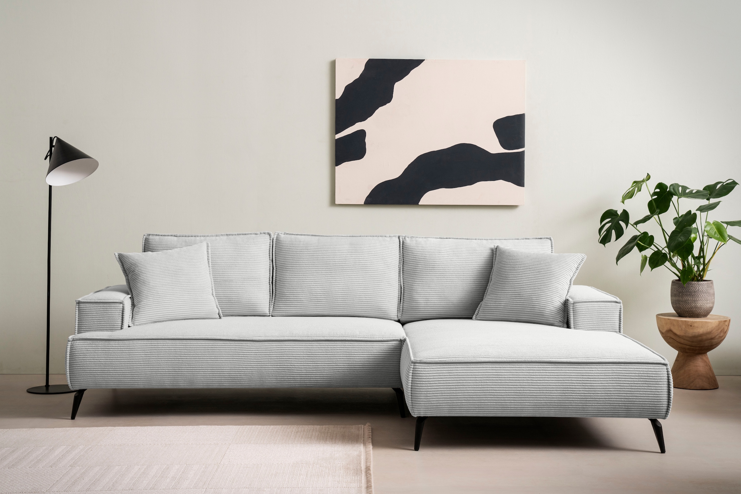 andas Ecksofa »TVINNU, L-Form in Cord, Sofa«, wahlweise Recamiere rechts/links, schwarze Füsse, bequemer Sitzkomfort