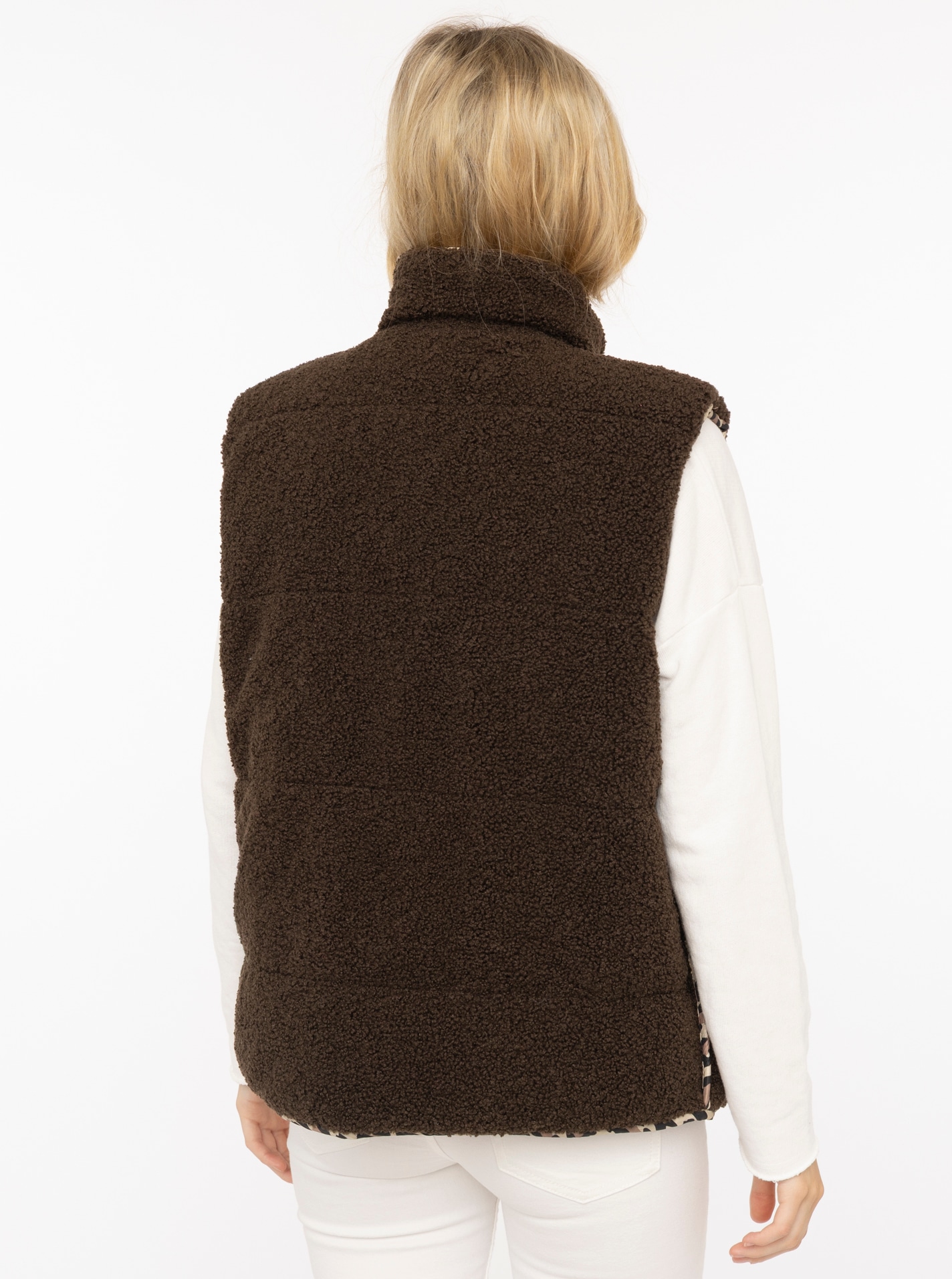 Zwillingsherz Gilet réversible »"Leo Teddy"« réversible, avec fermeture éclair, pendentif cœur, motif léopard, poches latérales