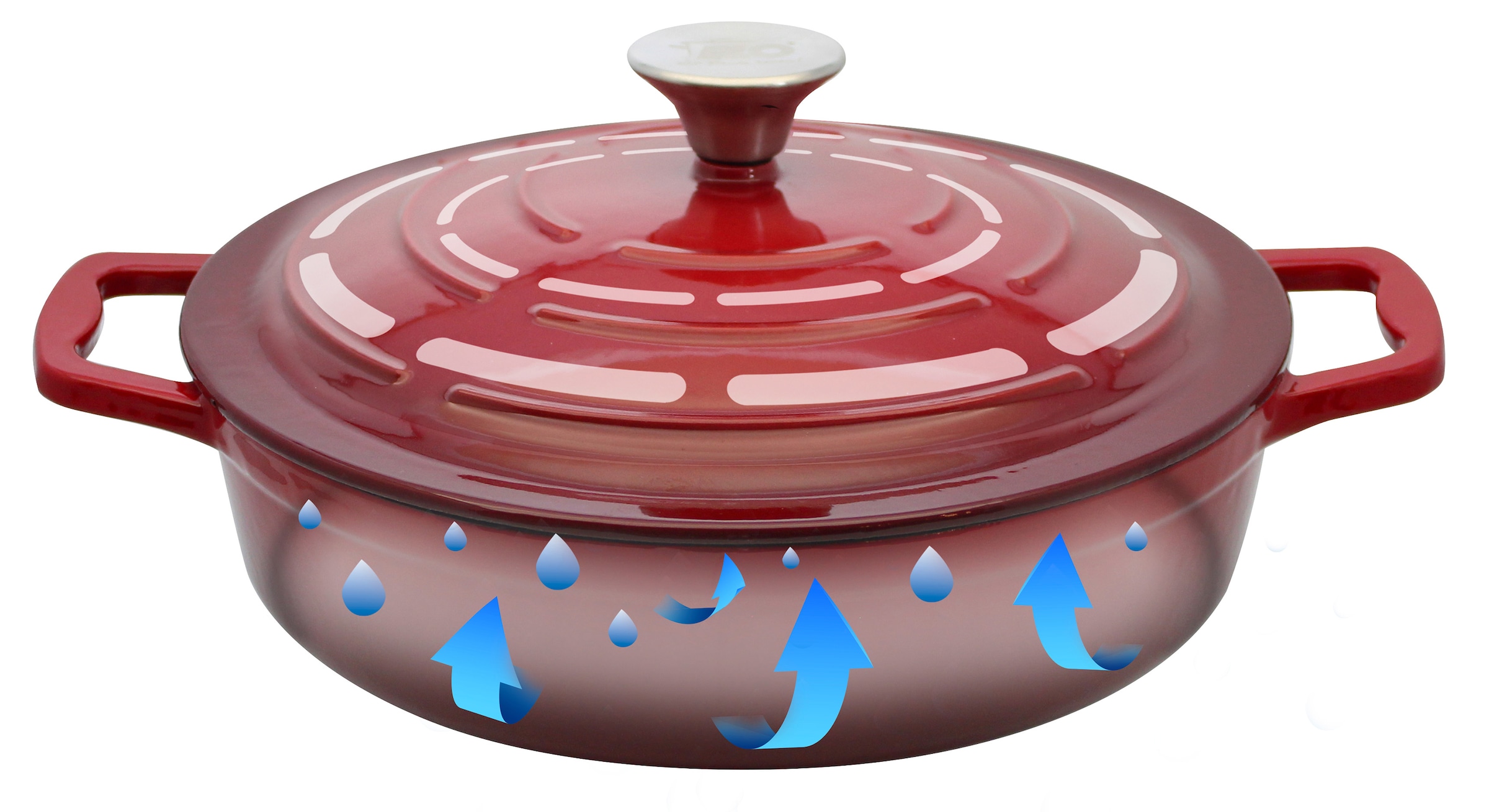 Elo Servierpfanne »Kirschrot Gusseisen Pfanne 28 cm« Gusseisen Bräter inkl. Deckel, 2 Stk. tlg. Deckel mit Rillen für zarte Gerichte