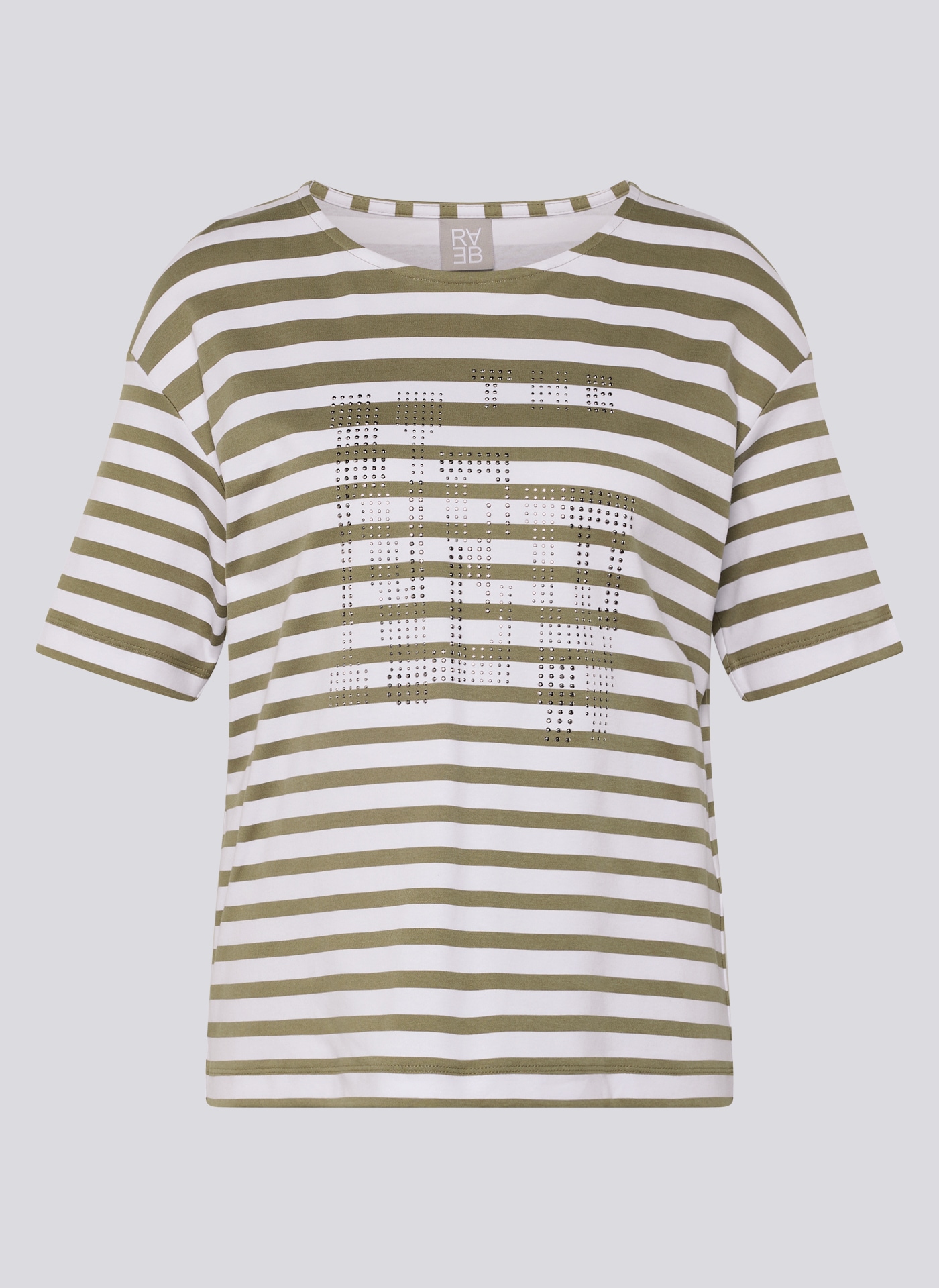 Rabe Rundhalsshirt mit Allover-Streifen und Glitzersteinen