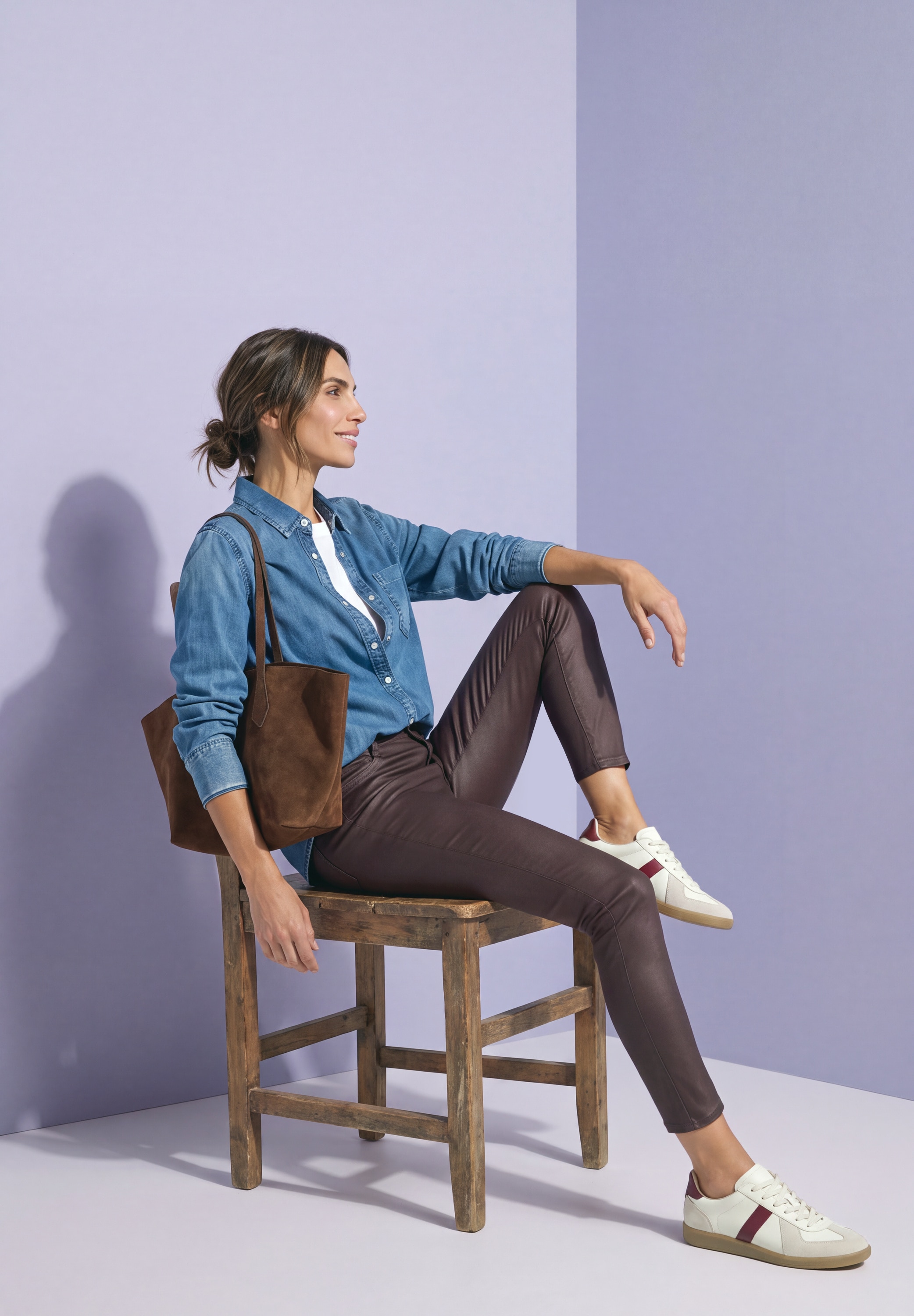 STREET ONE Lederimitathose »Style York«  Mid Waist Hose im Slim Fit in Leder-Optik
