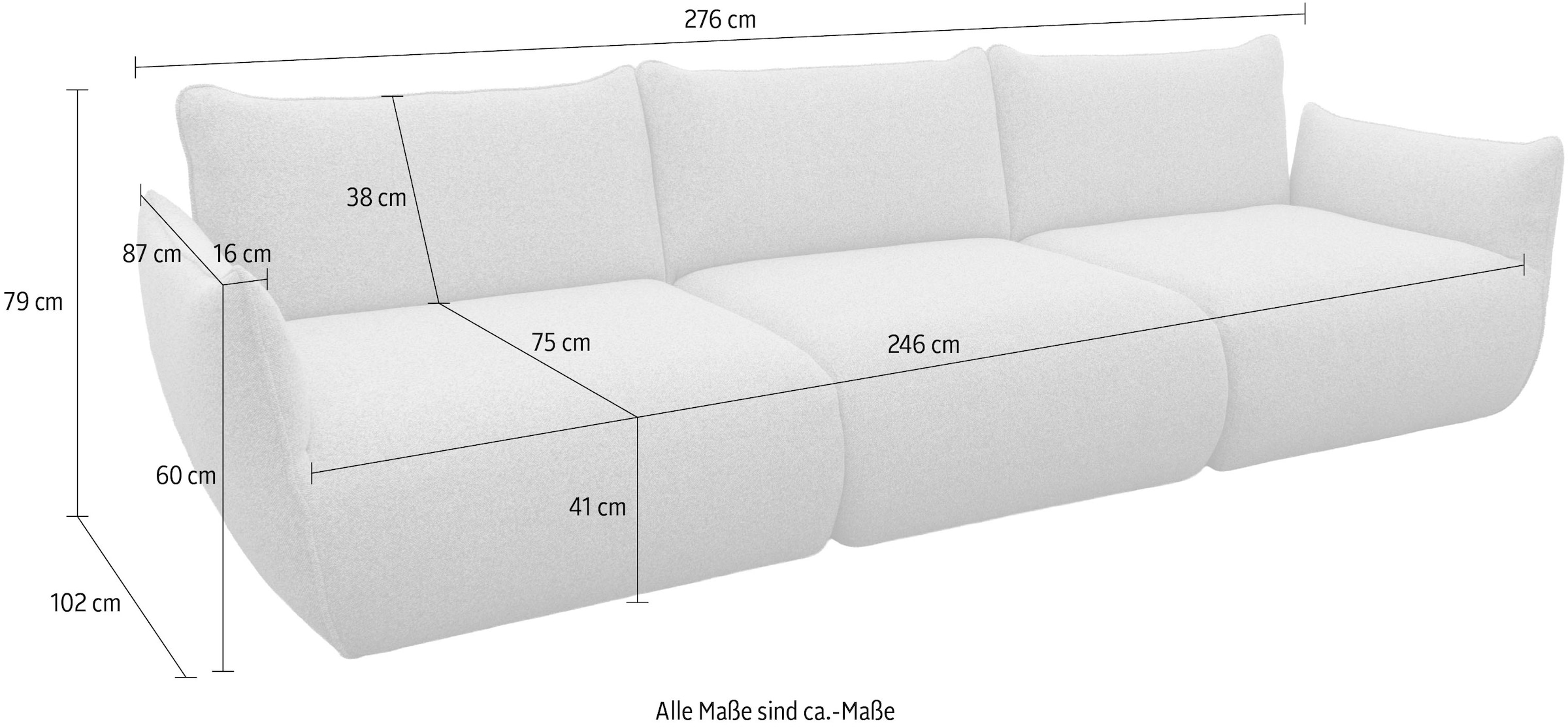 DOMO collection Big-Sofa »800022 in 2 Breiten, Taschenfederkern für hohen Sitzkomfort«, Breite 276cm. Pflegeleichter Strukturstoff aus 100% Polyester